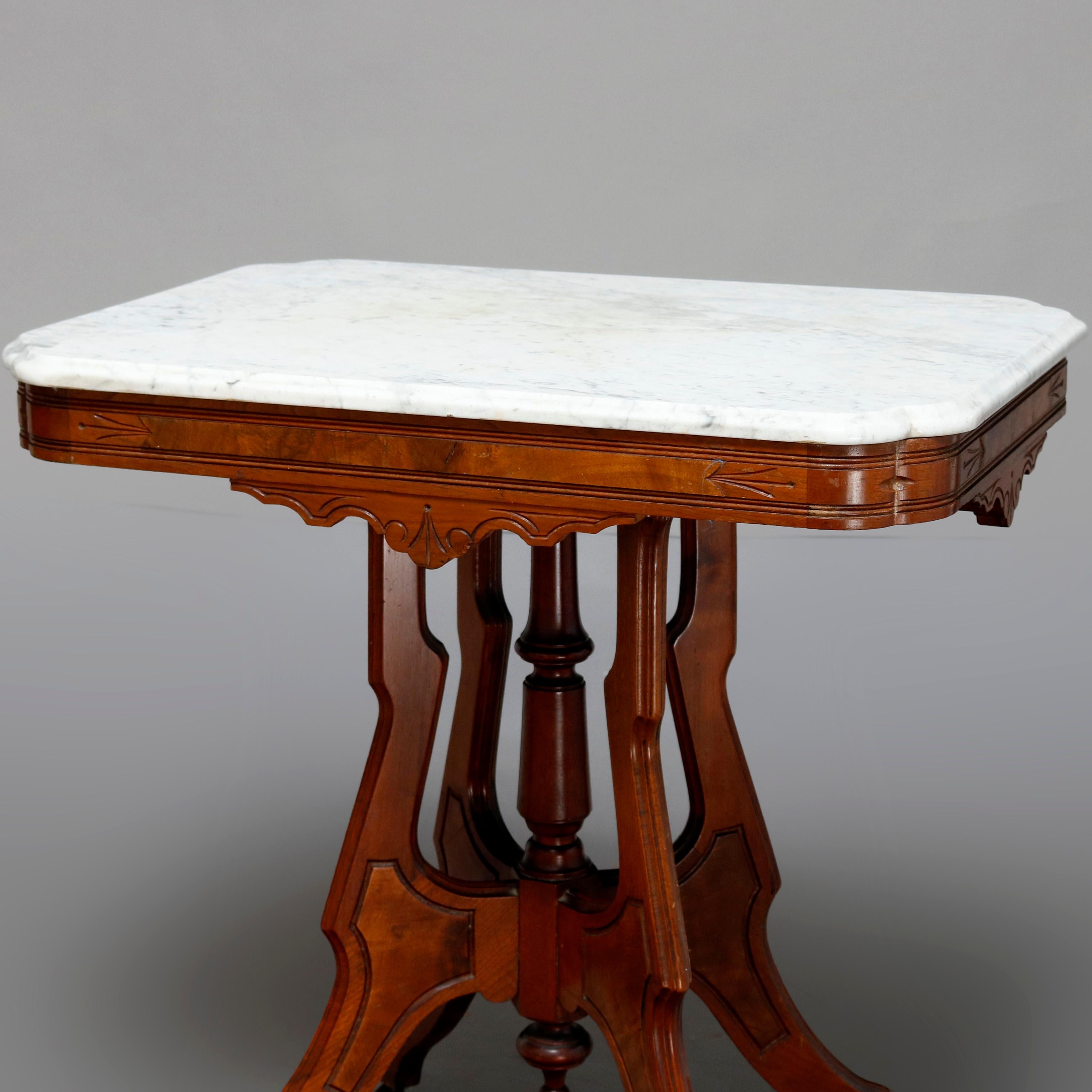 Antique Victorian Eastlake Carved Walnut & Beveled Marble Side Table, circa 1880 2