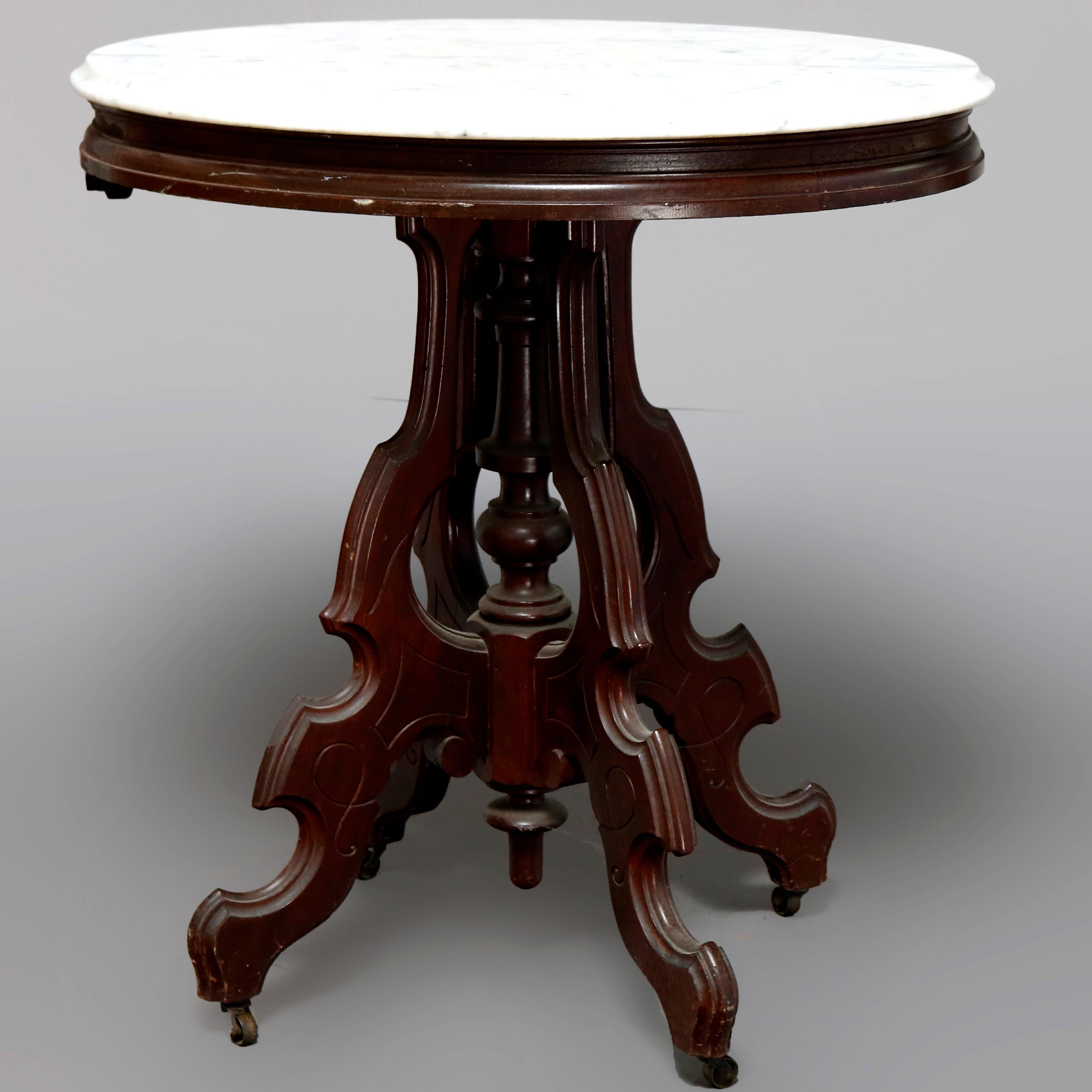 Antique Victorian Eastlake Carved Walnut and Beveled Marble Side Table 5