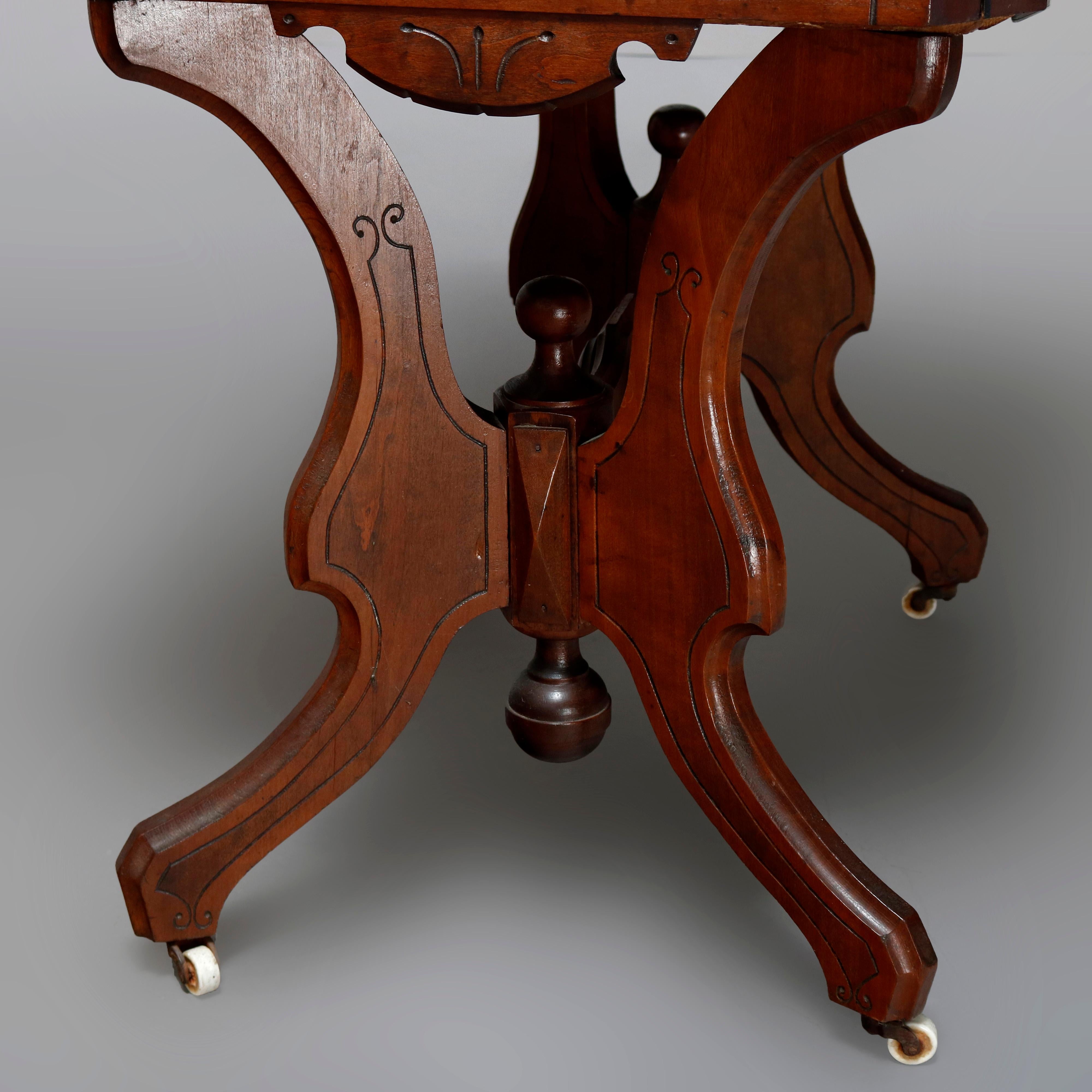 Antique Victorian Eastlake Carved Walnut & Beveled Marble Side Table, circa 1880 5