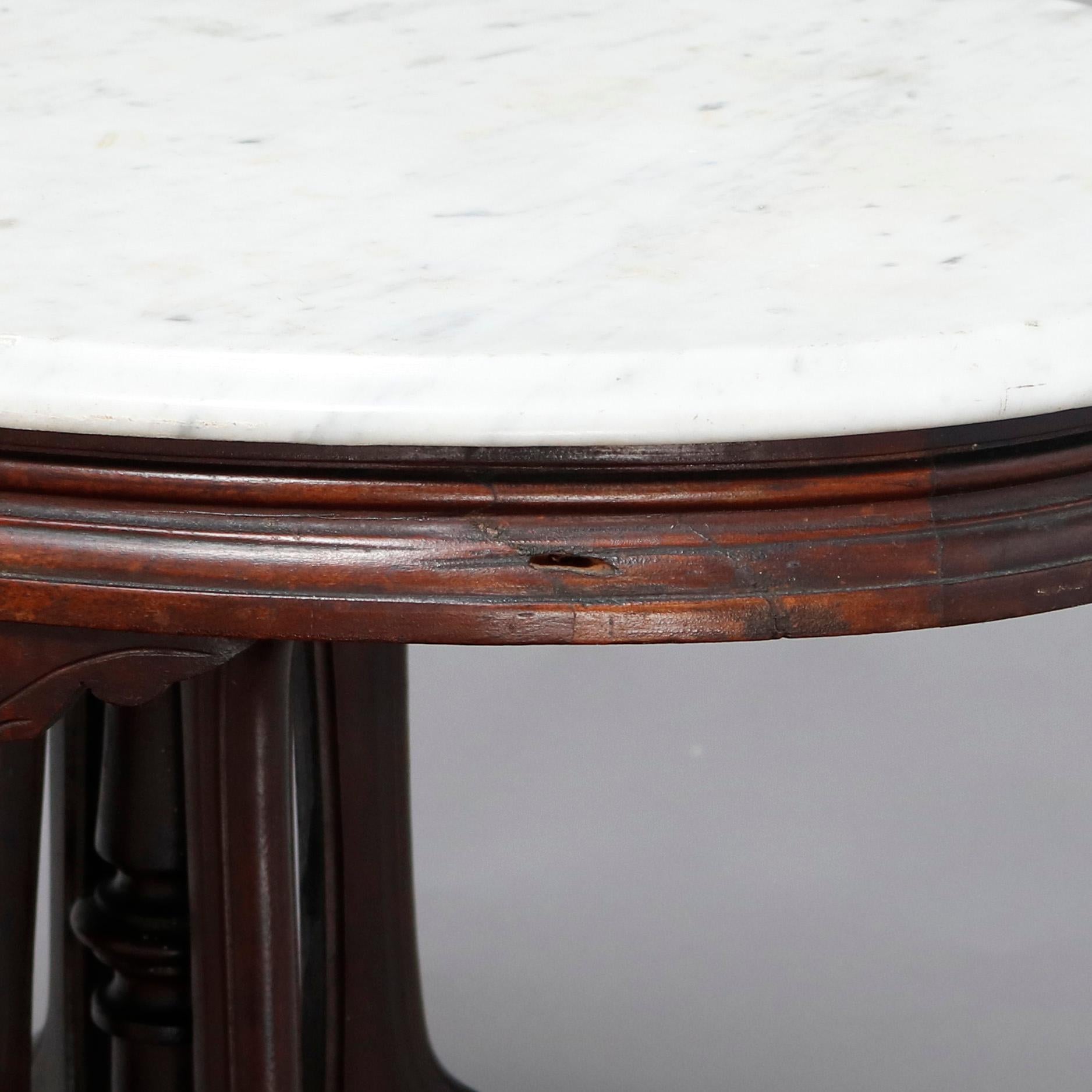 Antique Victorian Eastlake Carved Walnut & Beveled Marble Side Table, circa 1880 3