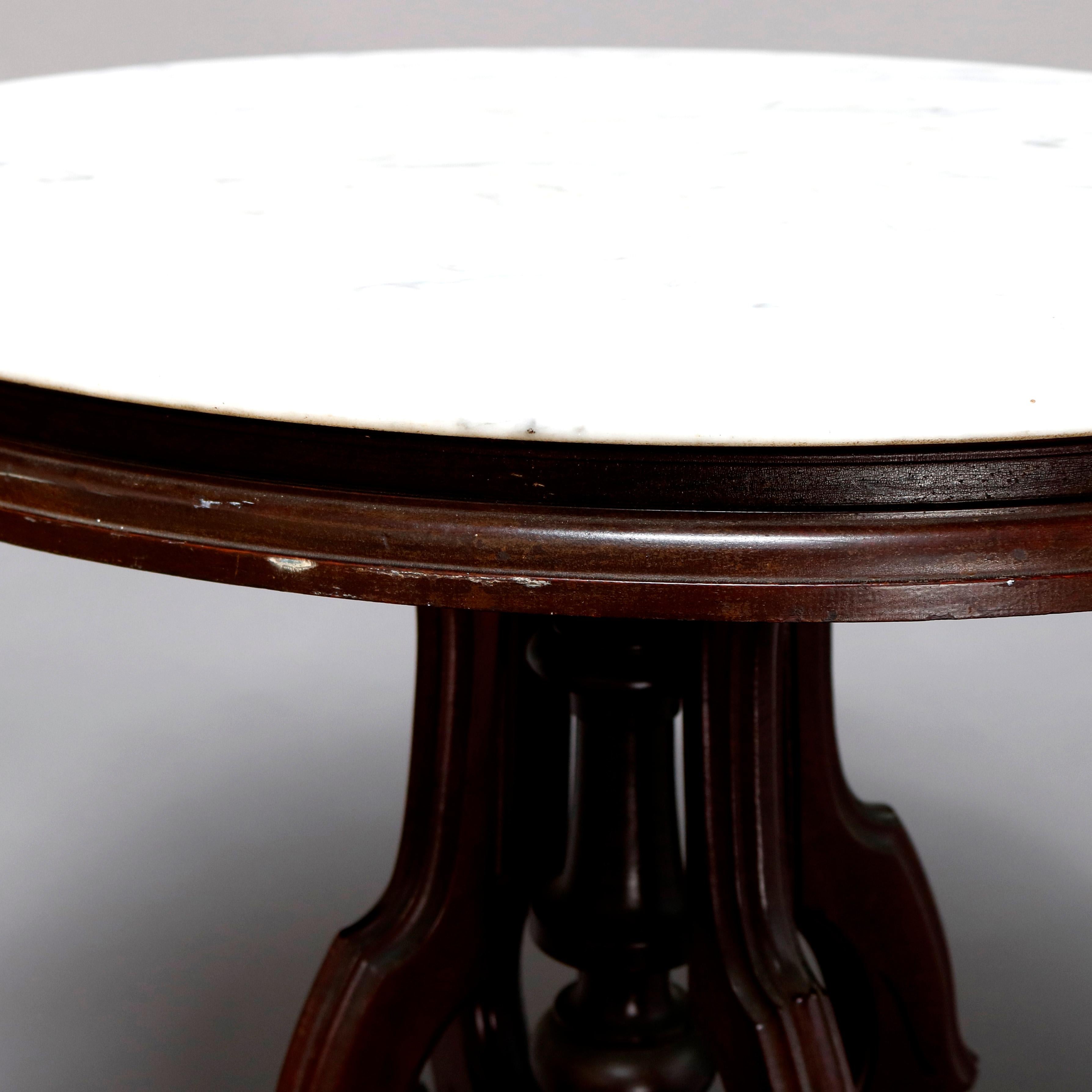 Antique Victorian Eastlake Carved Walnut and Beveled Marble Side Table 6