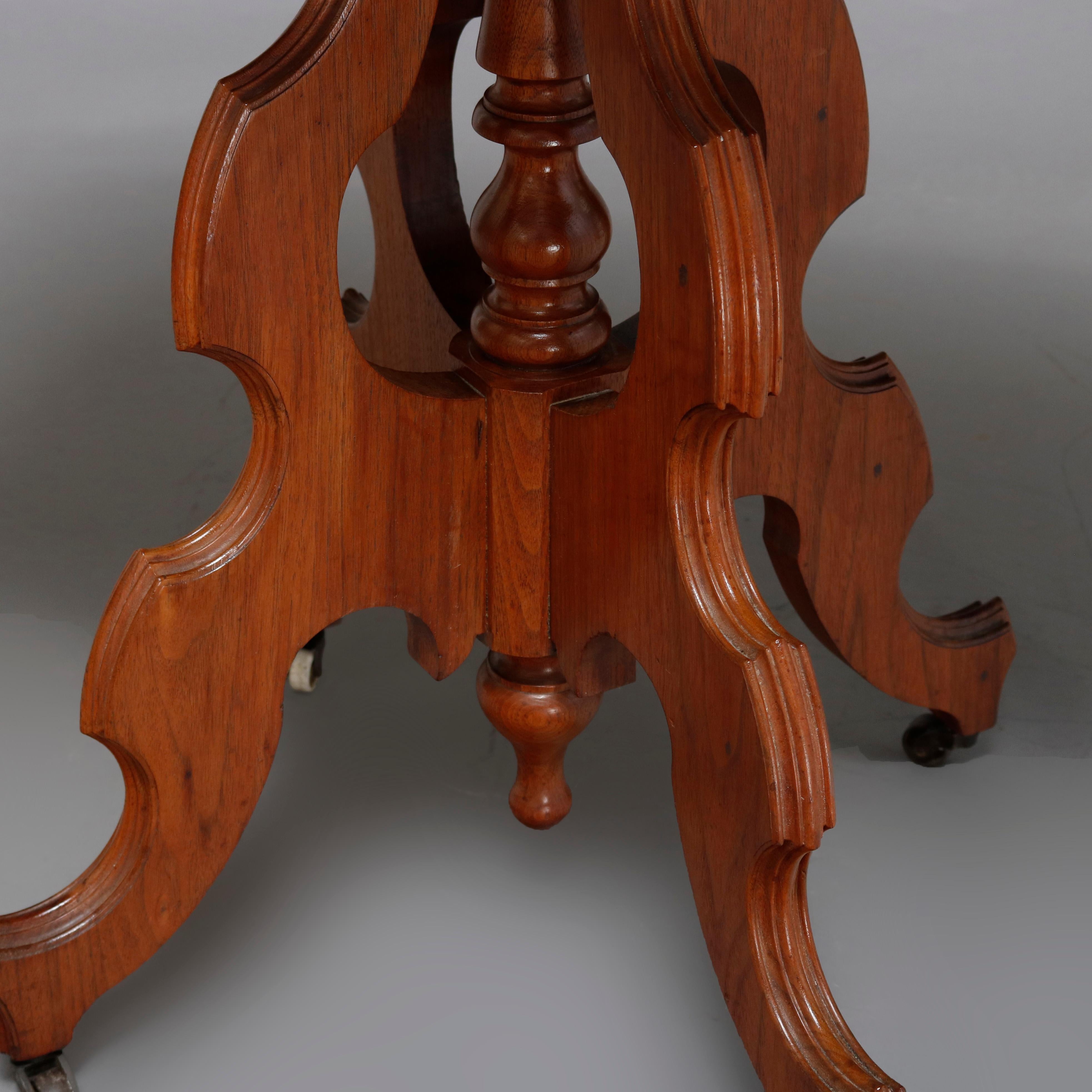 Antique Victorian Eastlake Carved Walnut & Beveled Marble Side Table, circa 1880 4
