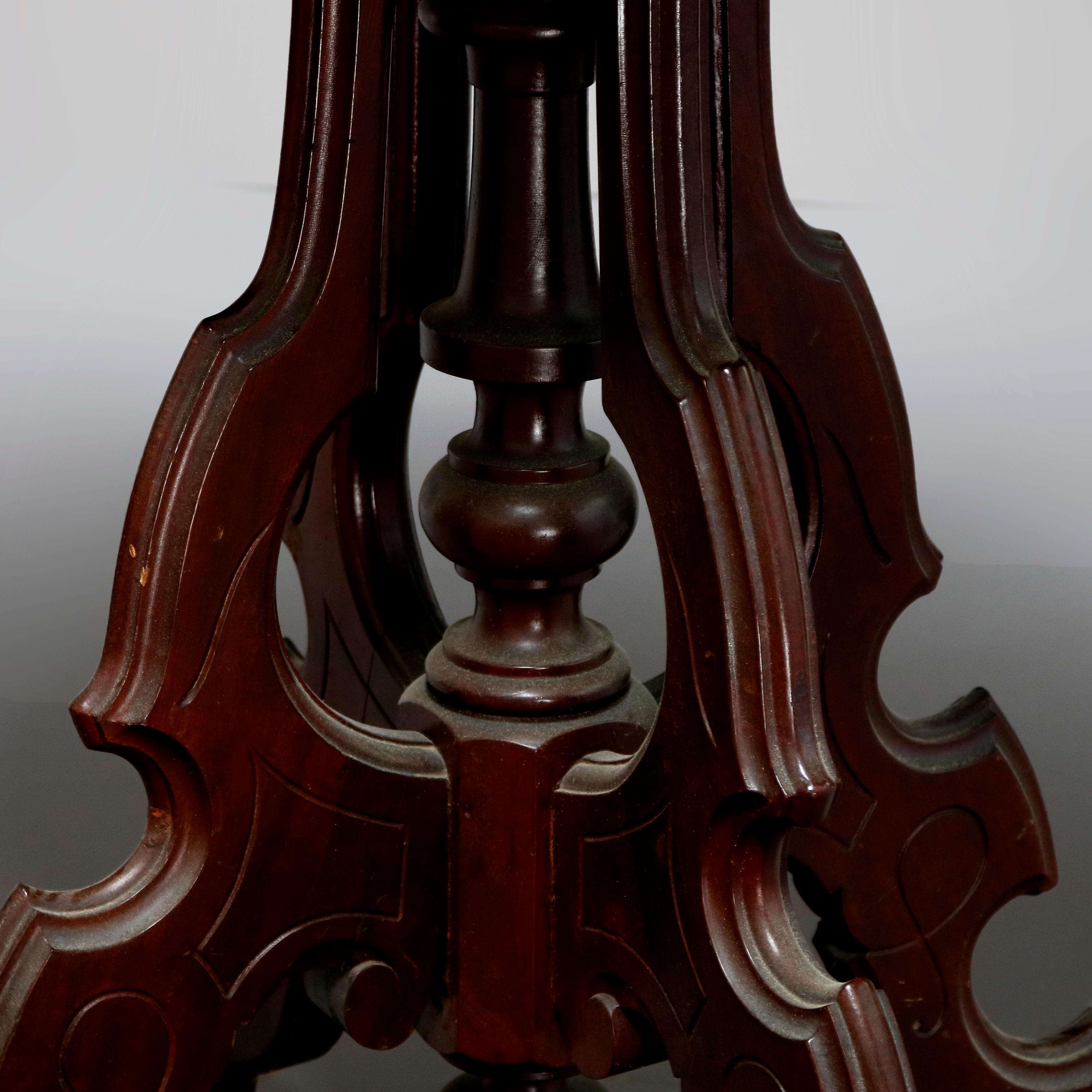 Antique Victorian Eastlake Carved Walnut and Beveled Marble Side Table 8