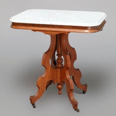 Antique Victorian Eastlake Carved Walnut & Beveled Marble Side Table, circa 1880