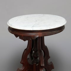 Antique Victorian Eastlake Carved Walnut and Beveled Marble Side Table