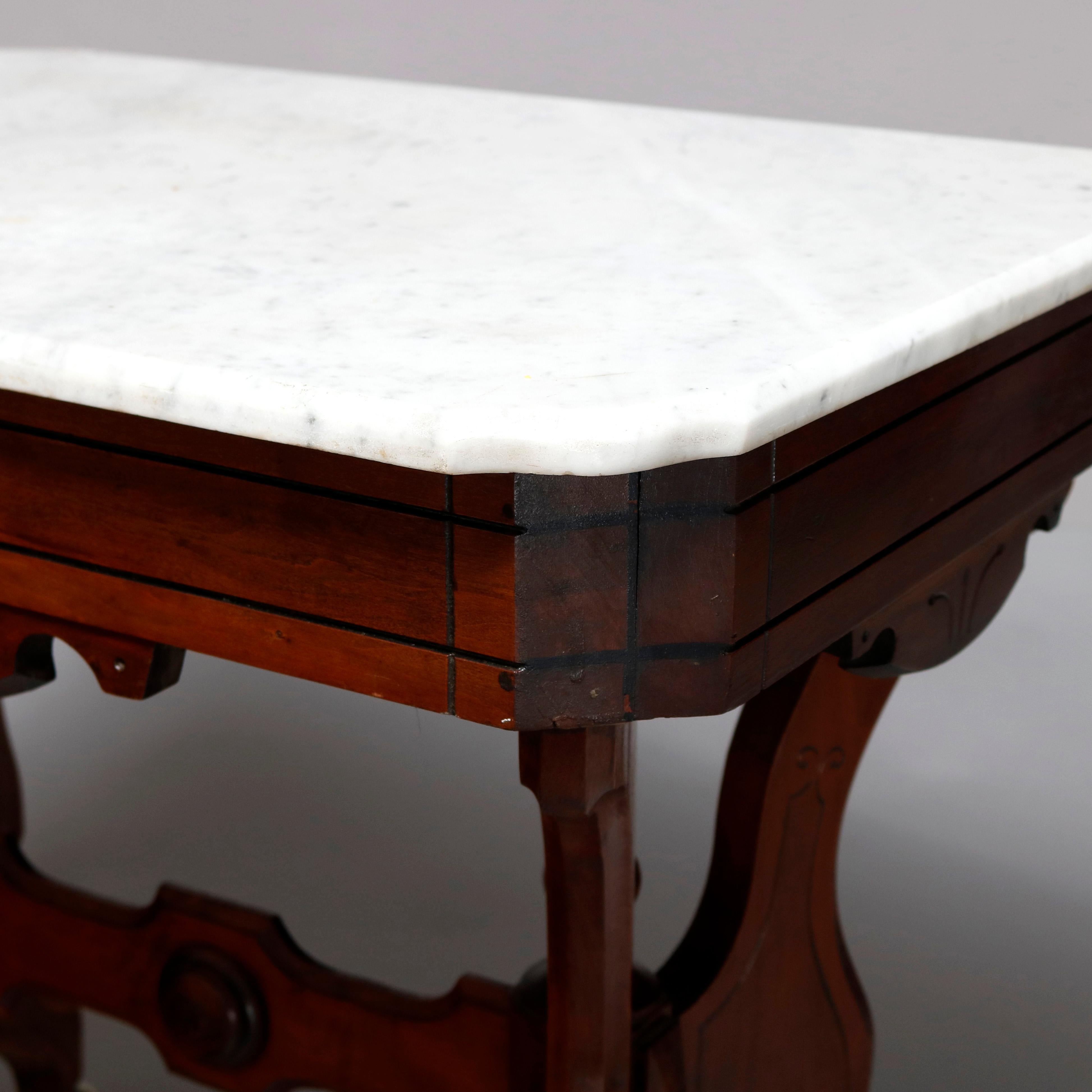 American Antique Victorian Eastlake Carved Walnut & Beveled Marble Side Table, circa 1880