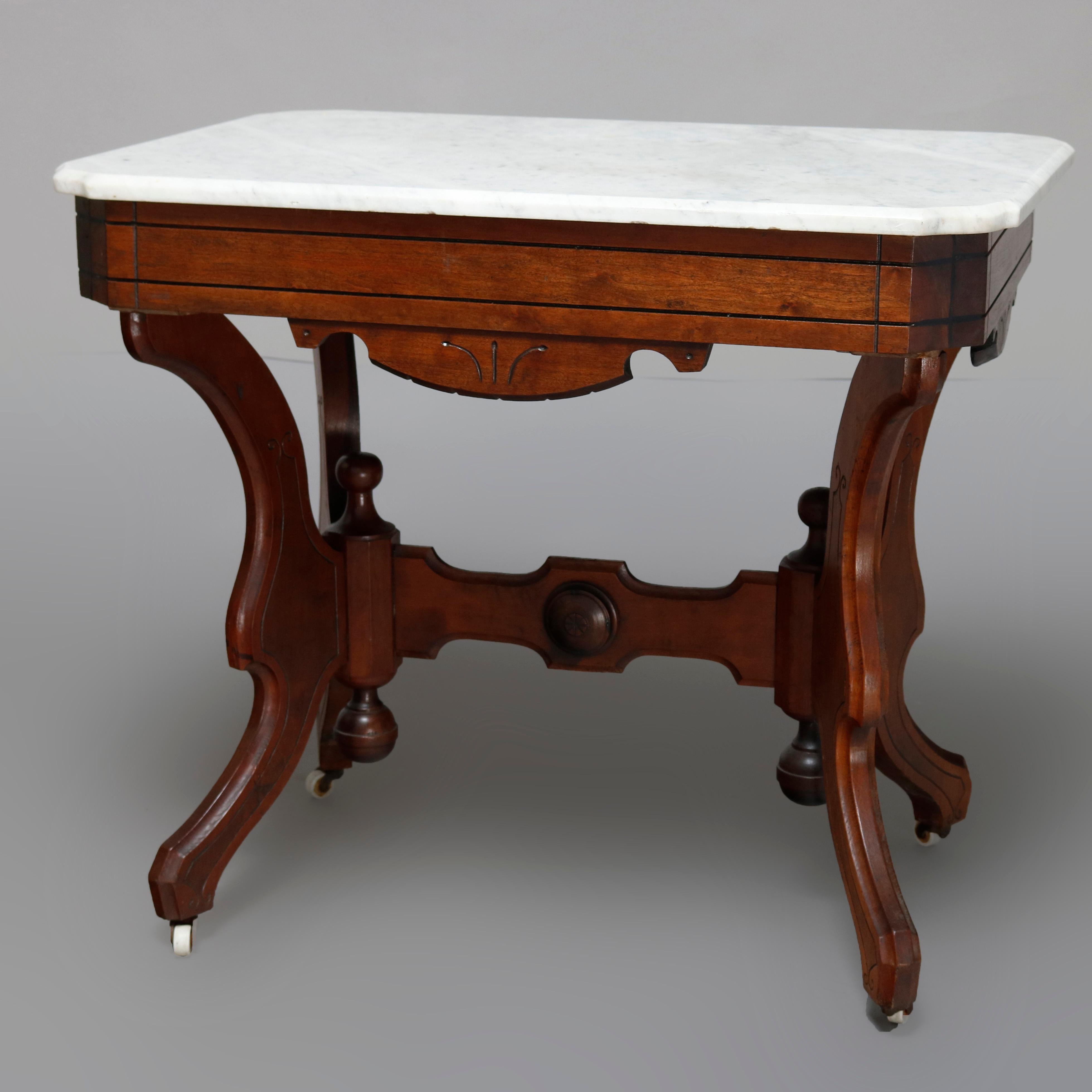 Antique Victorian Eastlake Carved Walnut & Beveled Marble Side Table, circa 1880 In Good Condition In Big Flats, NY