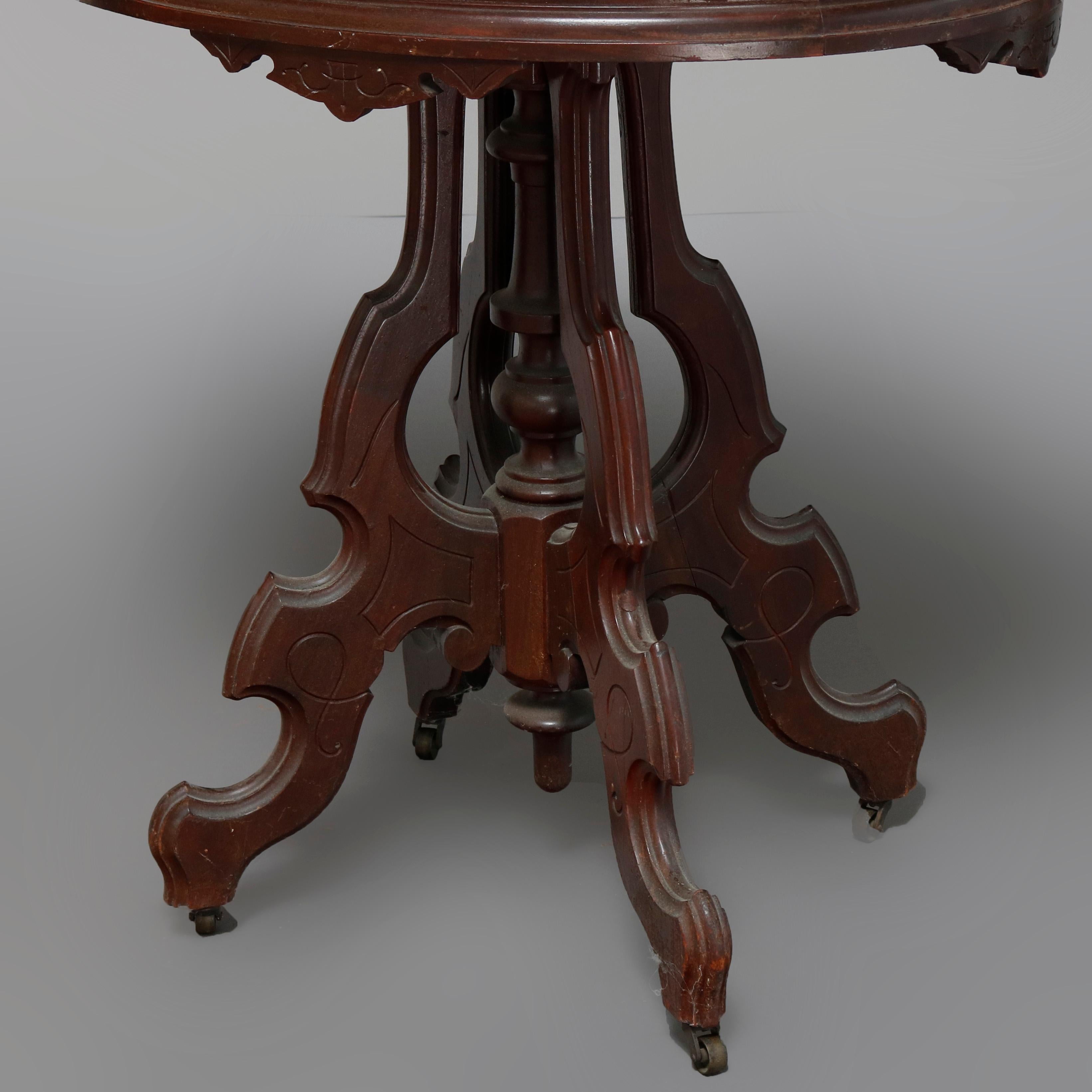 19th Century Antique Victorian Eastlake Carved Walnut and Beveled Marble Side Table