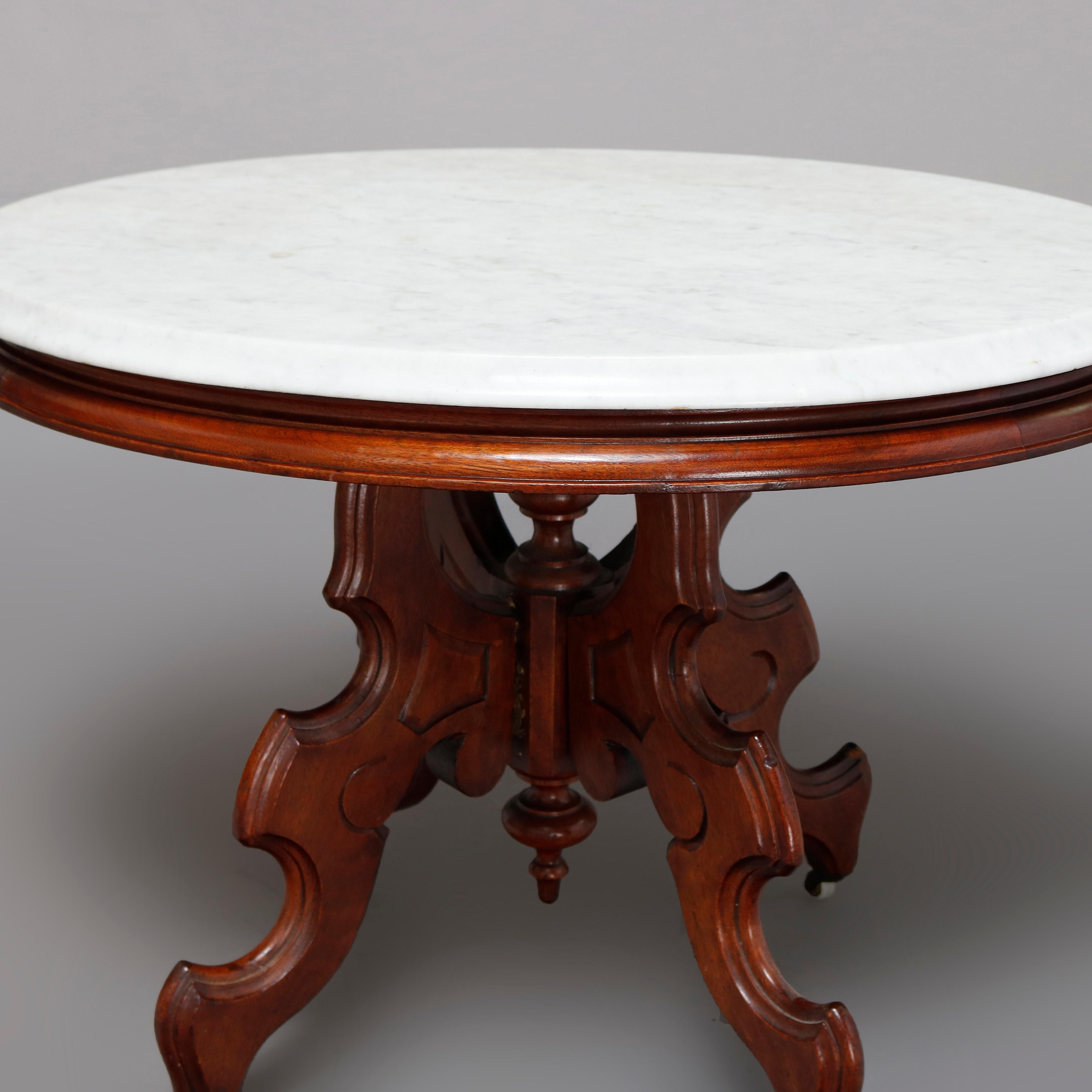 19th Century Antique Victorian Eastlake Carved Walnut & Beveled Marble Side Table, circa 1880