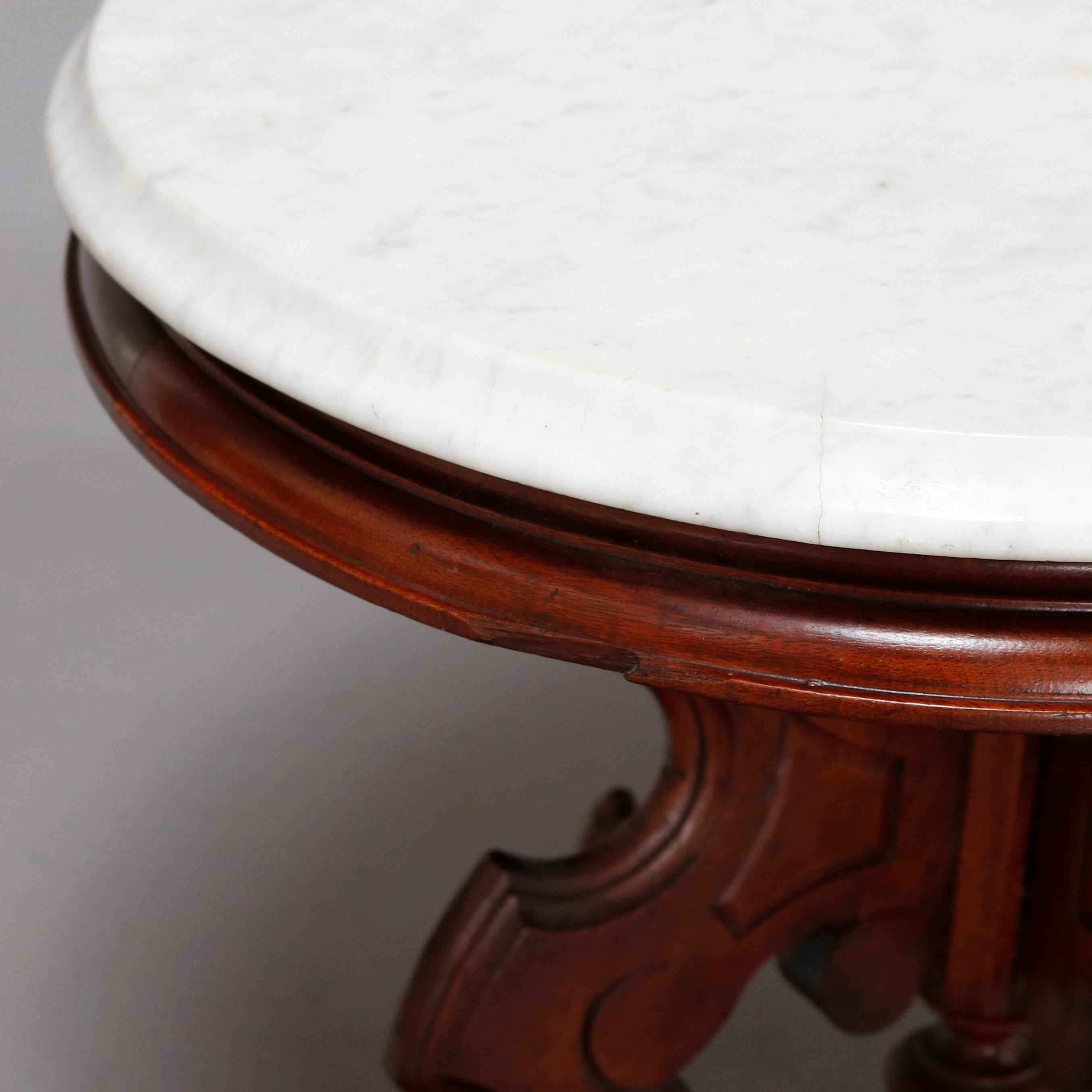 Antique Victorian Eastlake Carved Walnut & Beveled Marble Side Table, circa 1880 1