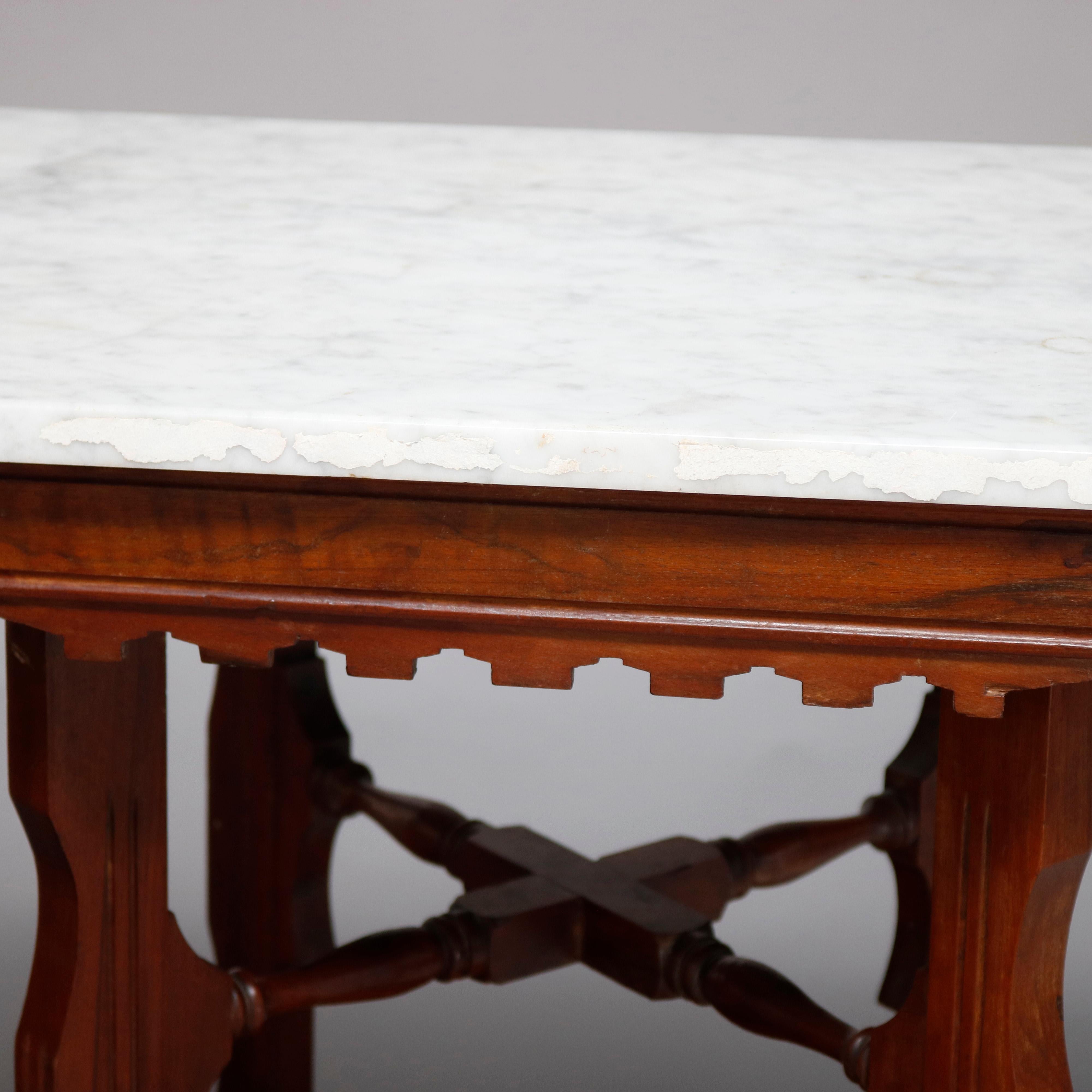 American Antique Victorian Eastlake Carved Walnut & Beveled Marble Side Table, circa 1880