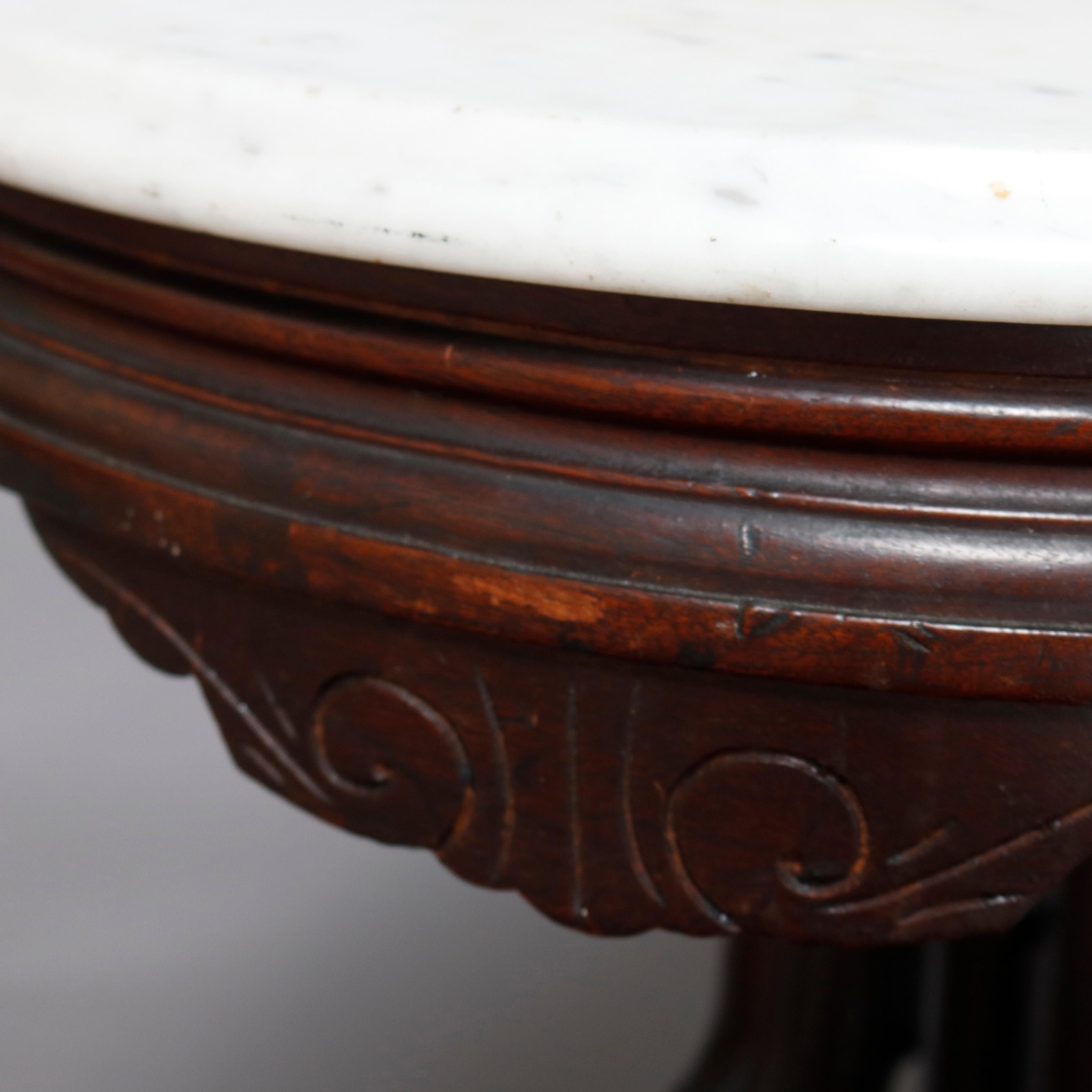 Antique Victorian Eastlake Carved Walnut & Beveled Marble Side Table, circa 1880 In Good Condition In Big Flats, NY