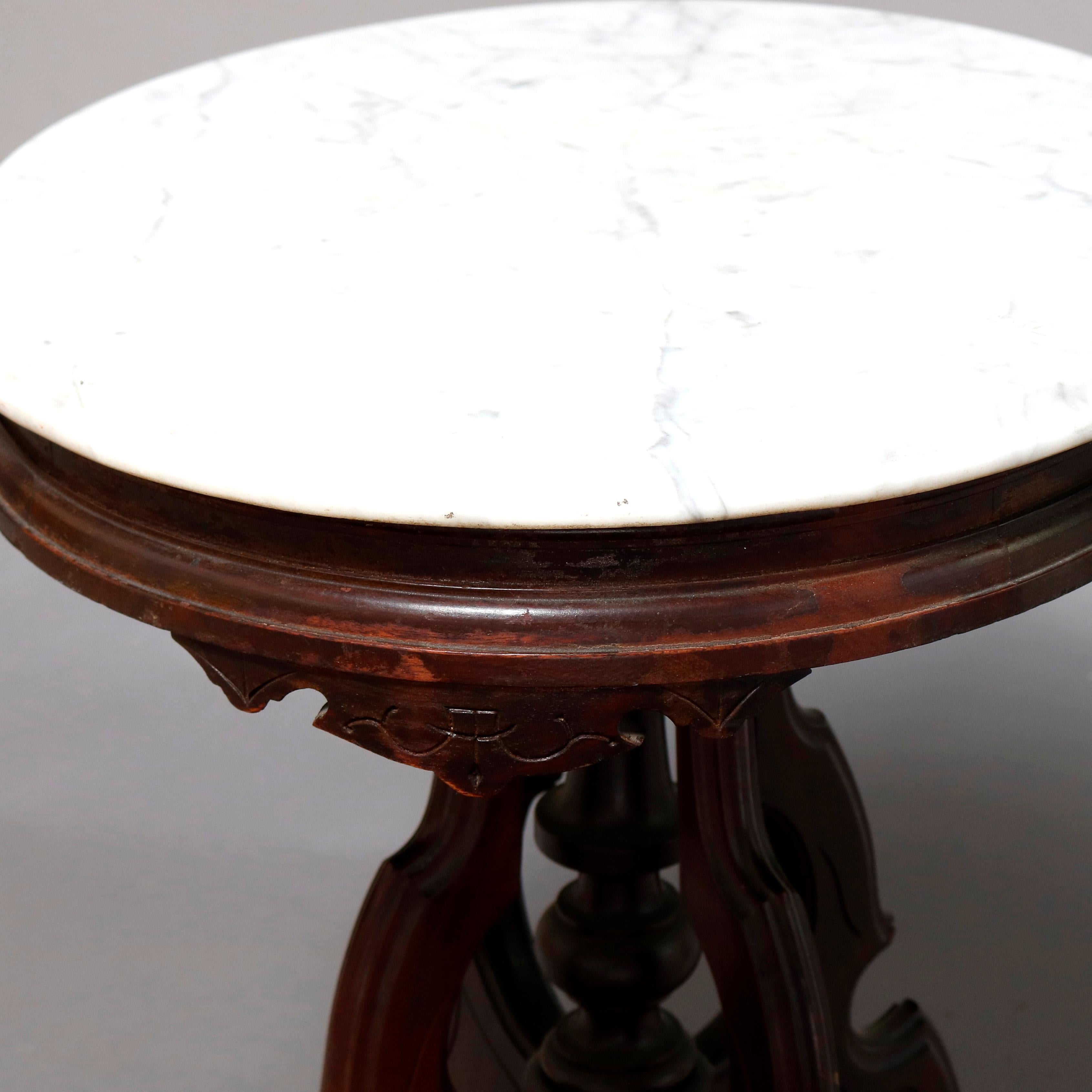 Antique Victorian Eastlake Carved Walnut and Beveled Marble Side Table 2