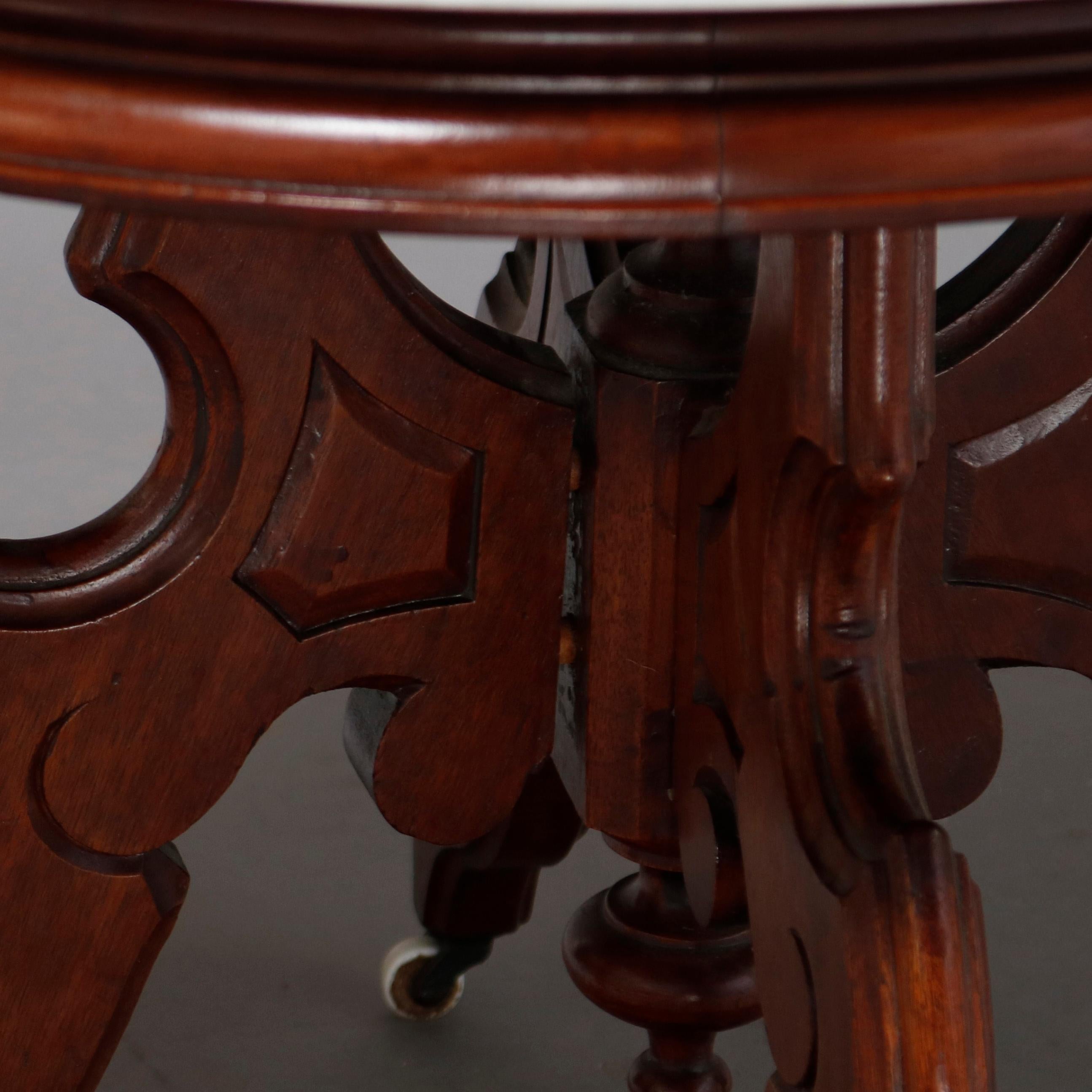 Antique Victorian Eastlake Carved Walnut & Beveled Marble Side Table, circa 1880 2