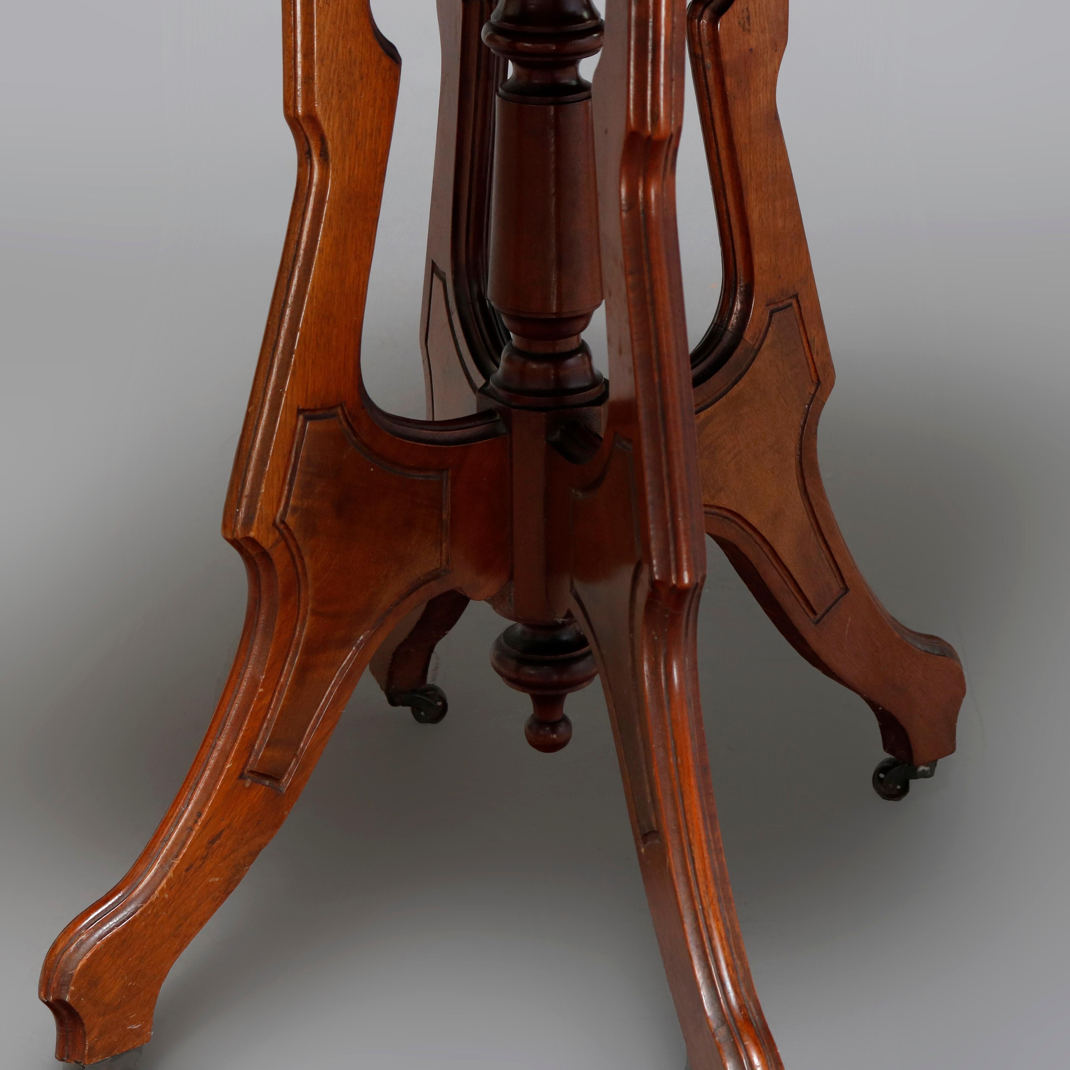 19th Century Antique Victorian Eastlake Carved Walnut & Beveled Marble Side Table, circa 1880