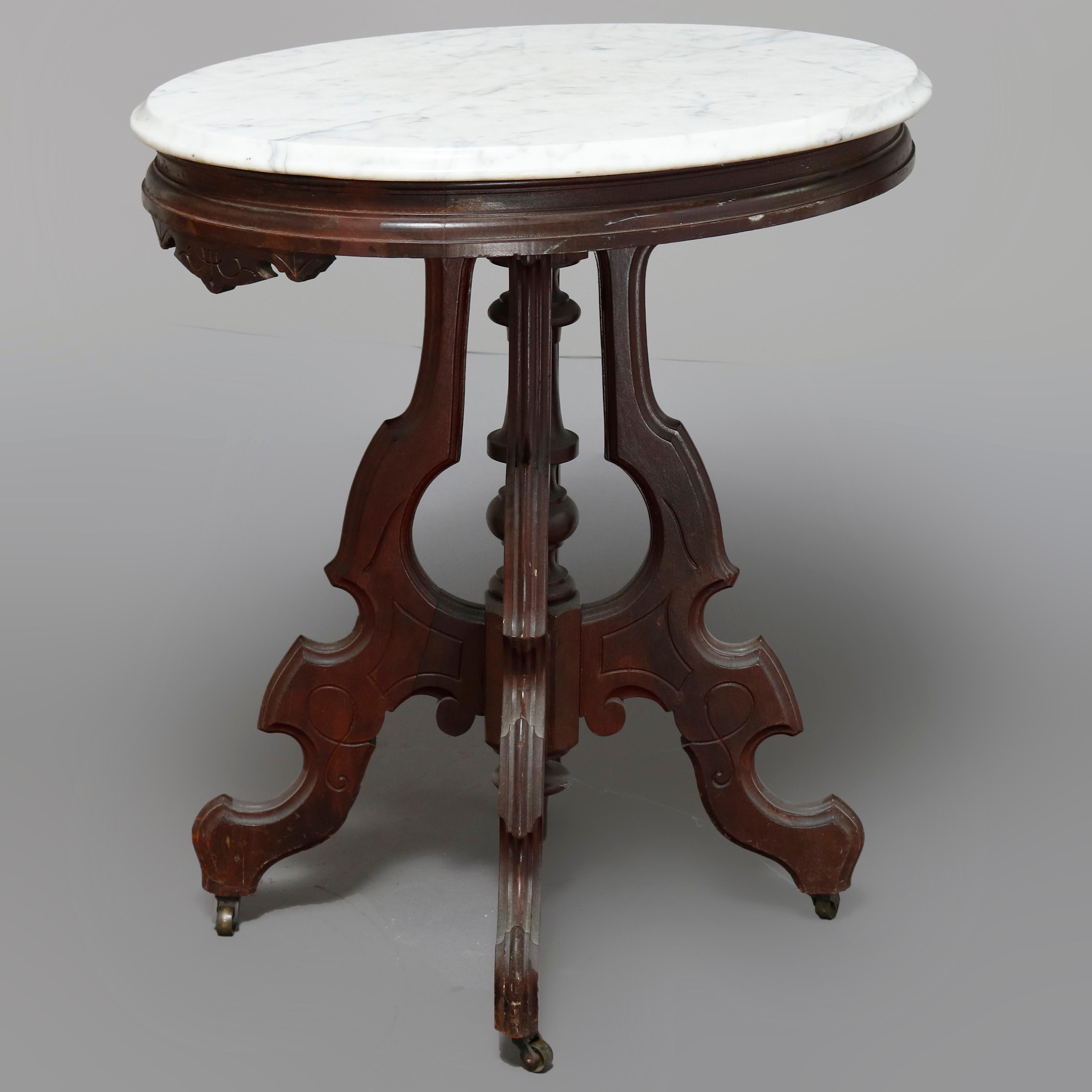 Antique Victorian Eastlake Carved Walnut and Beveled Marble Side Table 3