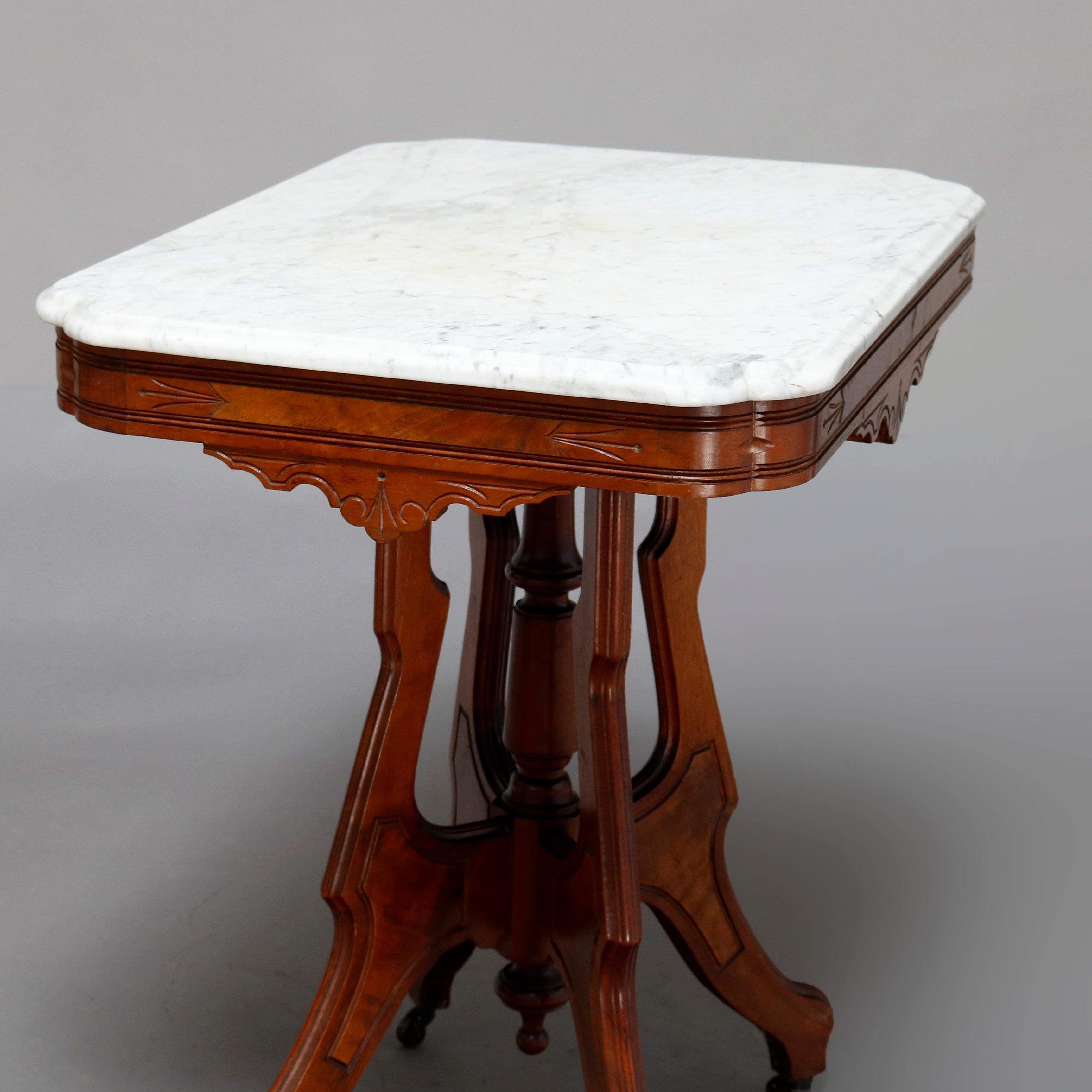 Antique Victorian Eastlake Carved Walnut & Beveled Marble Side Table, circa 1880 1