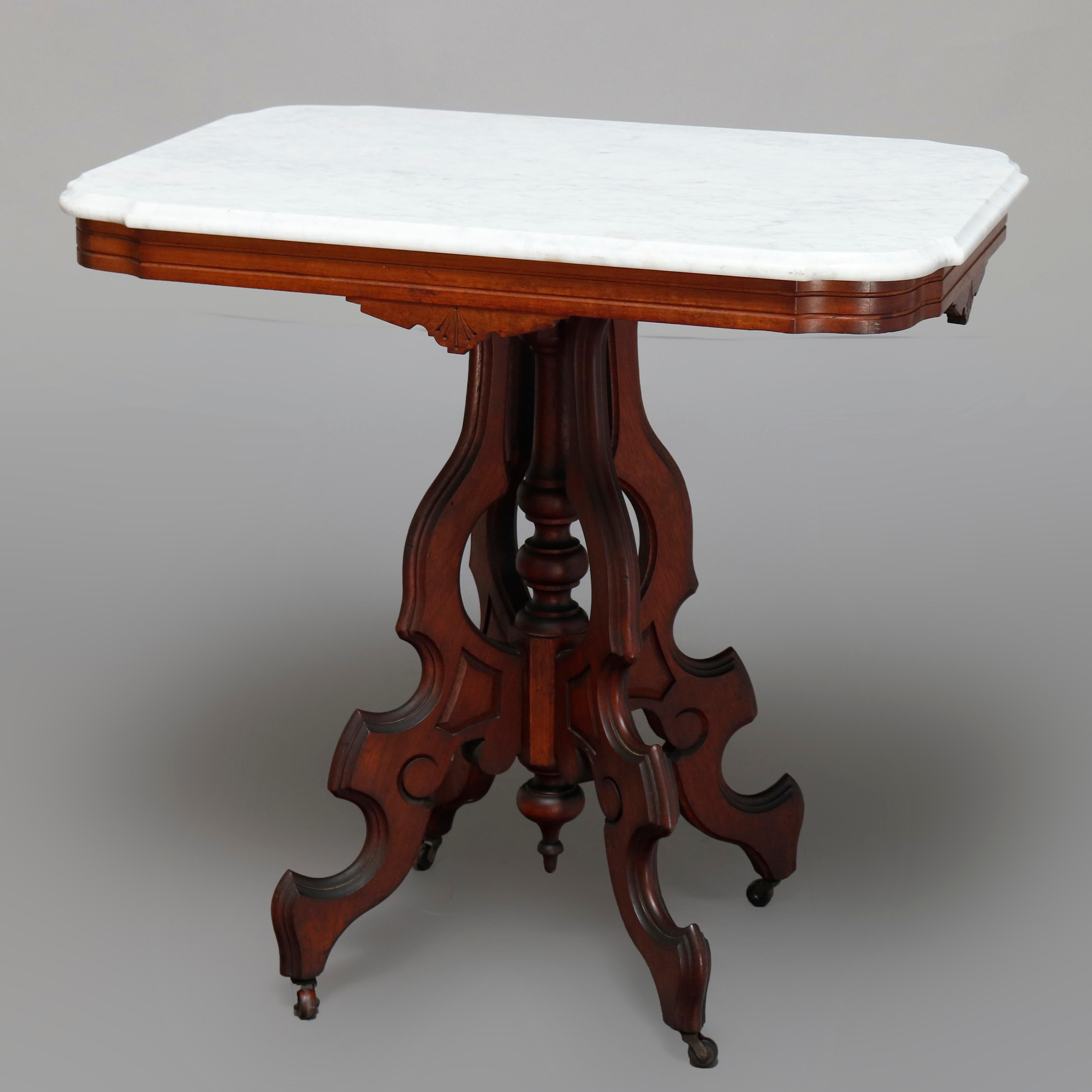 Antique Victorian Eastlake Carved Walnut & Beveled Marble Side Table, circa 1880 1