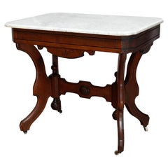 Antique Victorian Eastlake Carved Walnut & Beveled Marble Side Table, circa 1880