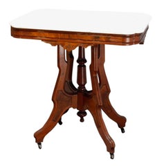 Antique Victorian Eastlake Carved Walnut & Beveled Marble Side Table, circa 1880