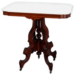 Antique Victorian Eastlake Carved Walnut & Beveled Marble Side Table, circa 1880