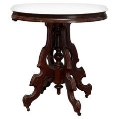 Antique Victorian Eastlake Carved Walnut and Beveled Marble Side Table