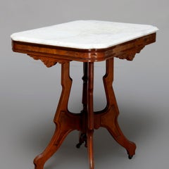 Antique Victorian Eastlake Carved Walnut & Beveled Marble Side Table, circa 1880
