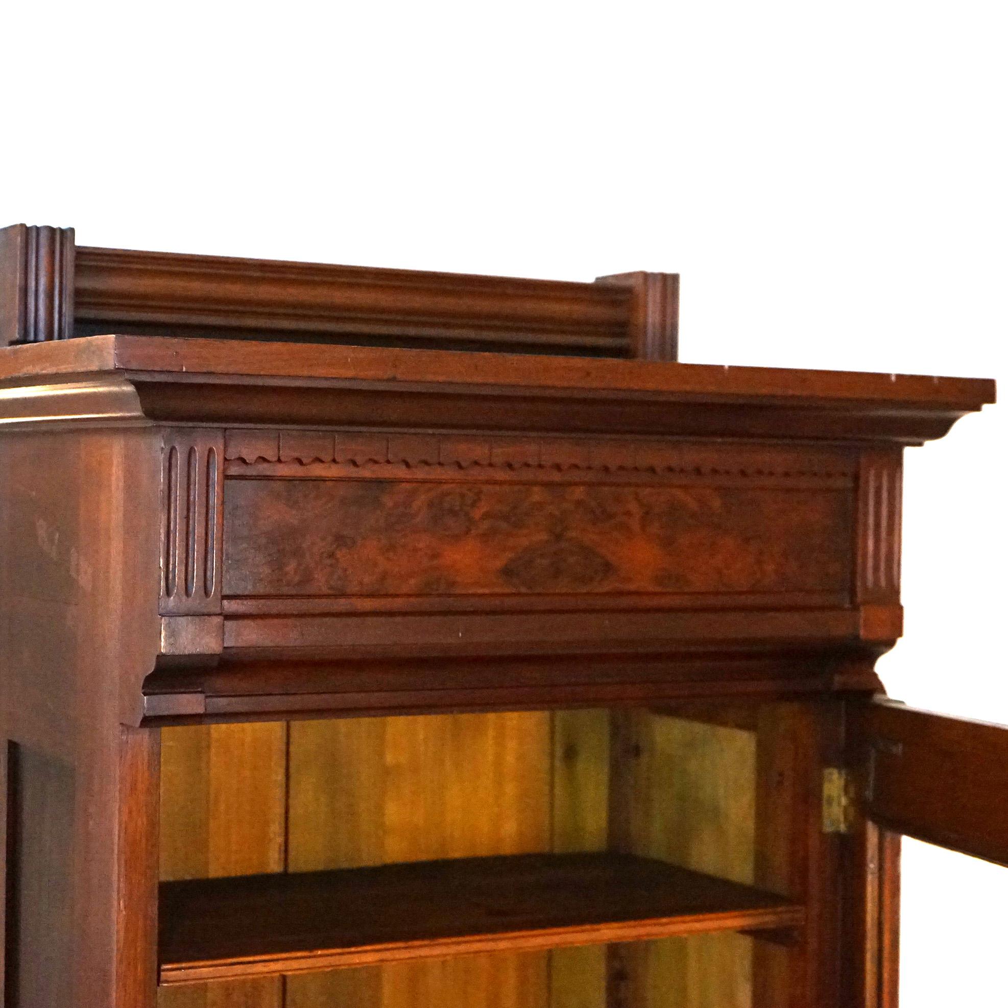 Antique Victorian Eastlake Carved Walnut & Burl Bookcase Etagere C1890 In Good Condition In Big Flats, NY