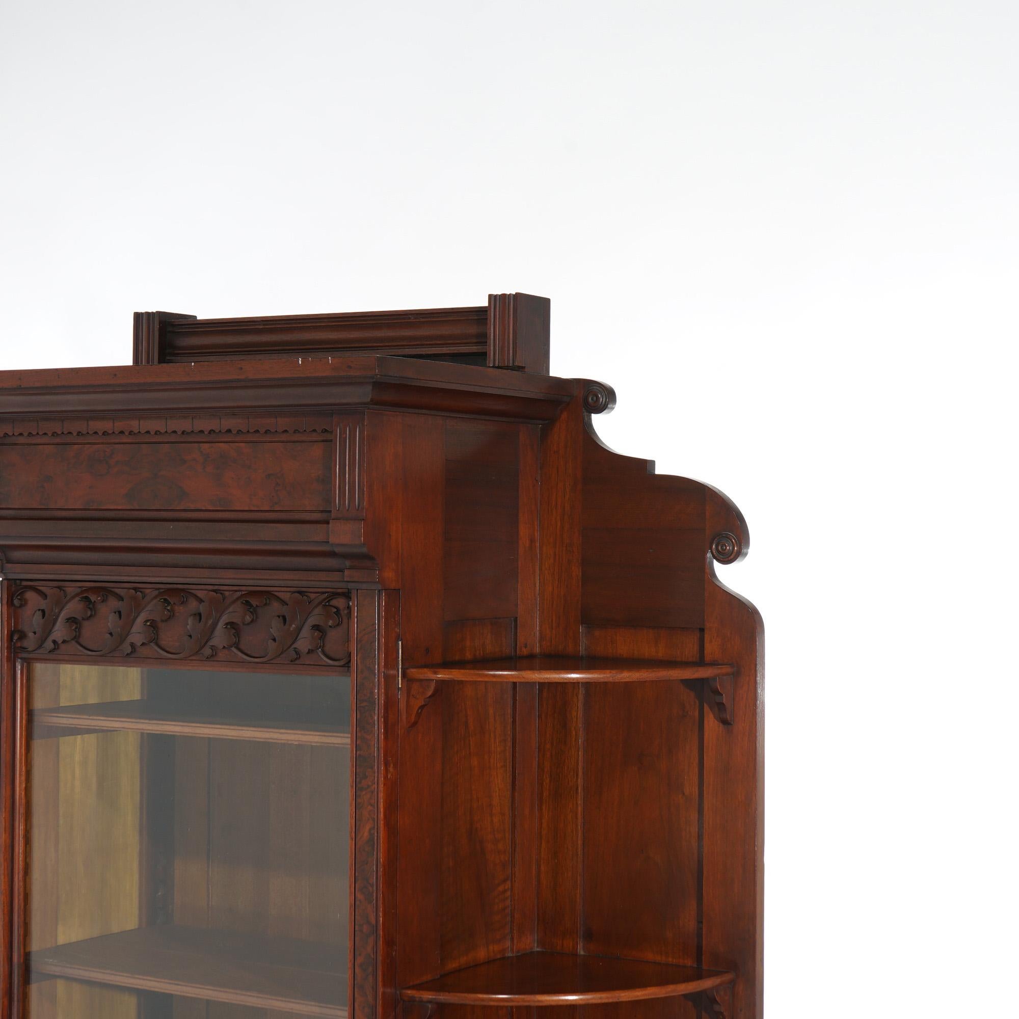 Antique Victorian Eastlake Carved Walnut & Burl Bookcase Etagere C1890 1