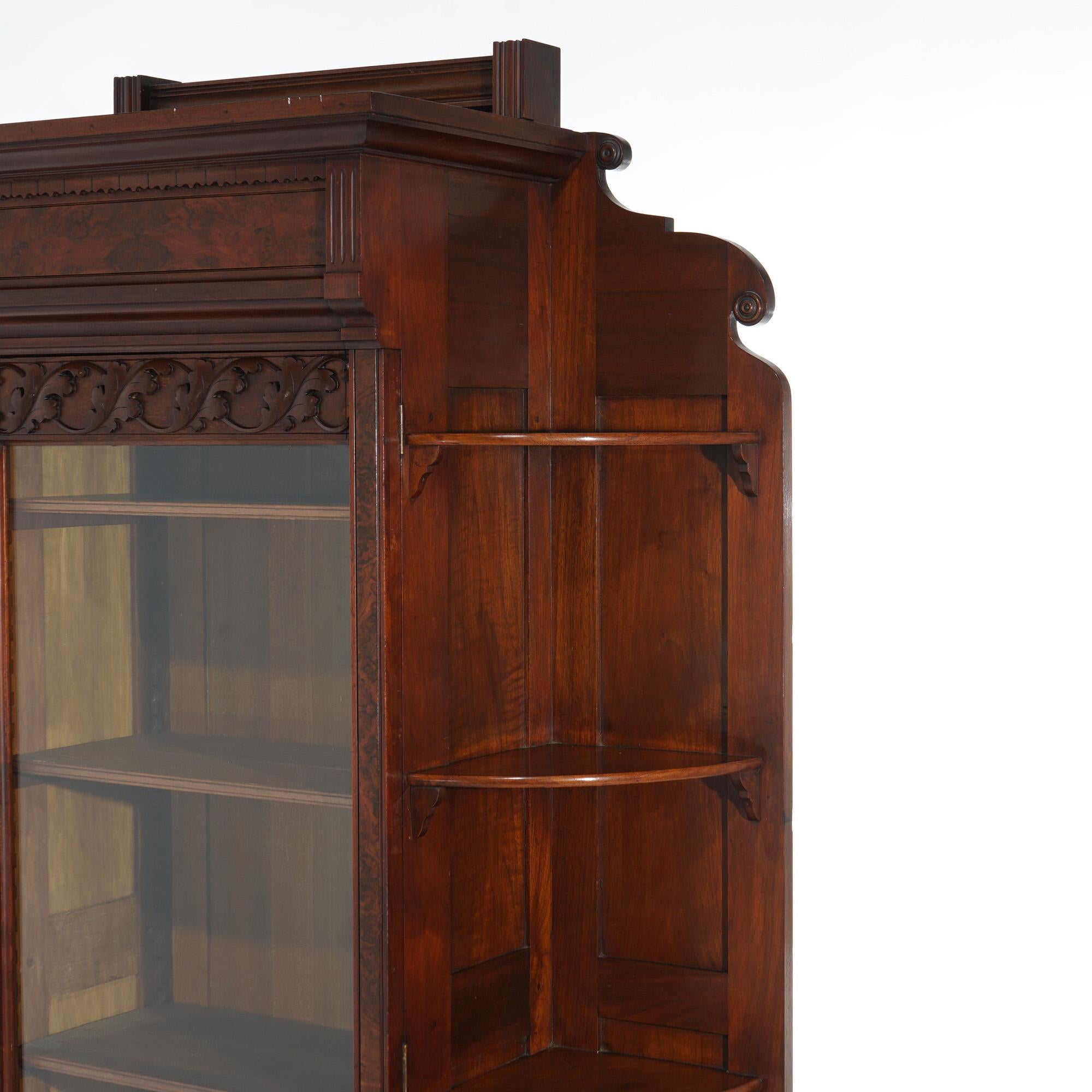 Antique Victorian Eastlake Carved Walnut & Burl Bookcase Etagere C1890 2