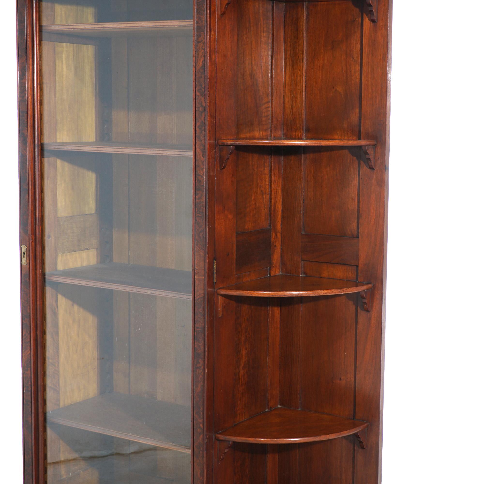 Antique Victorian Eastlake Carved Walnut & Burl Bookcase Etagere C1890 3