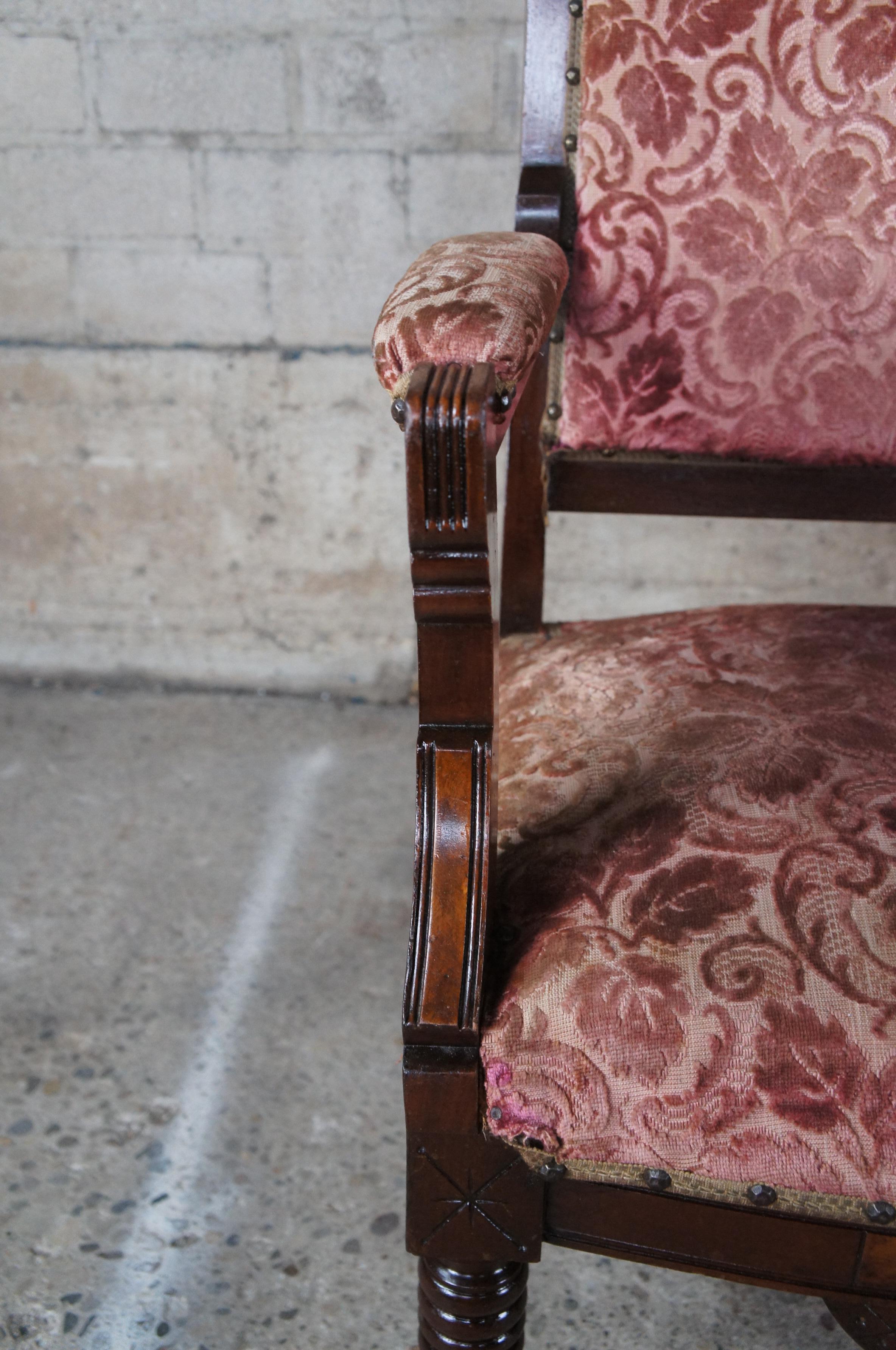 Antique Victorian Eastlake Carved Walnut Gentleman's Parlor Fauteuil Arm Chair For Sale 3