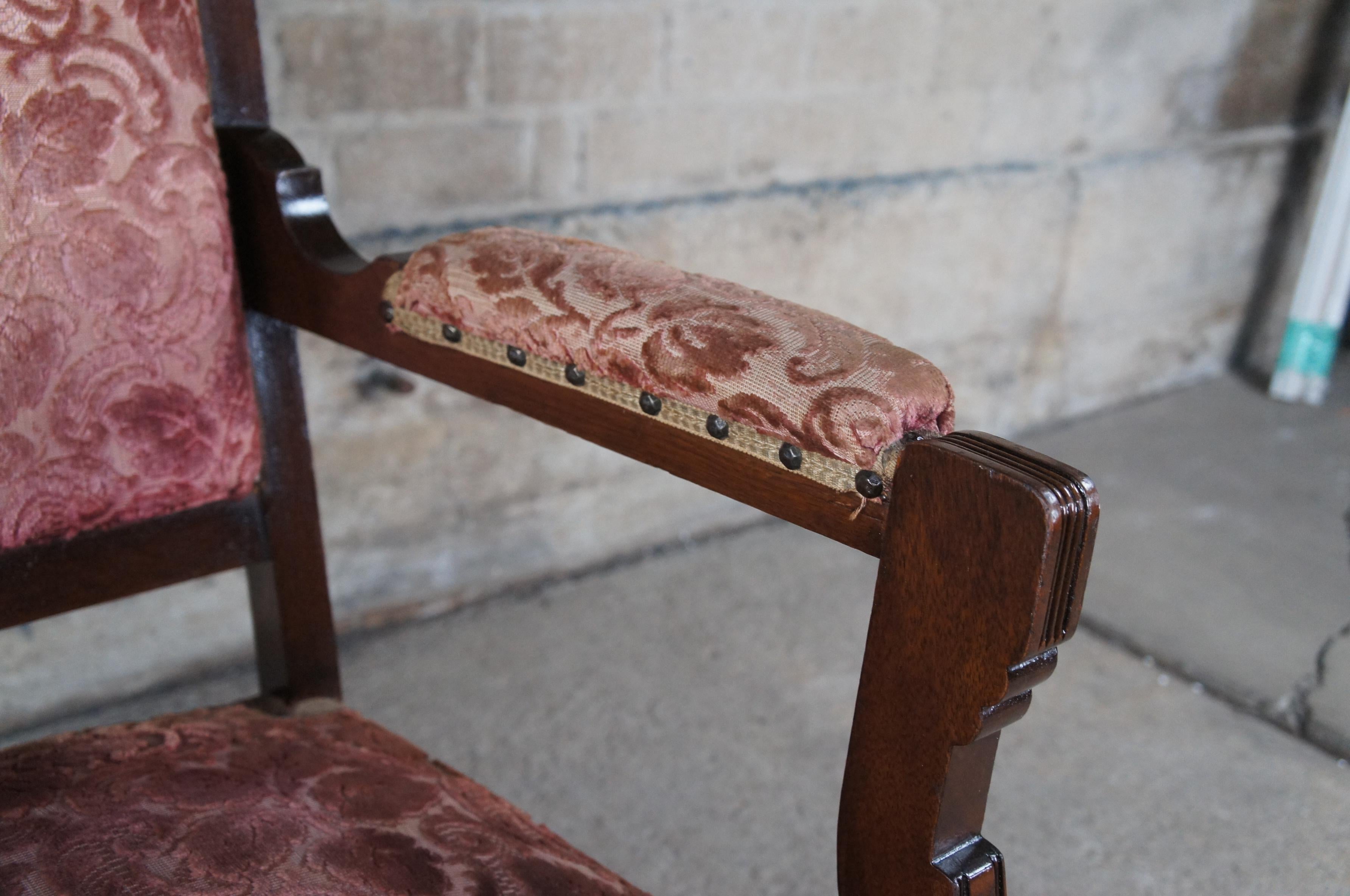 Antique Victorian Eastlake Carved Walnut Gentleman's Parlor Fauteuil Arm Chair For Sale 4