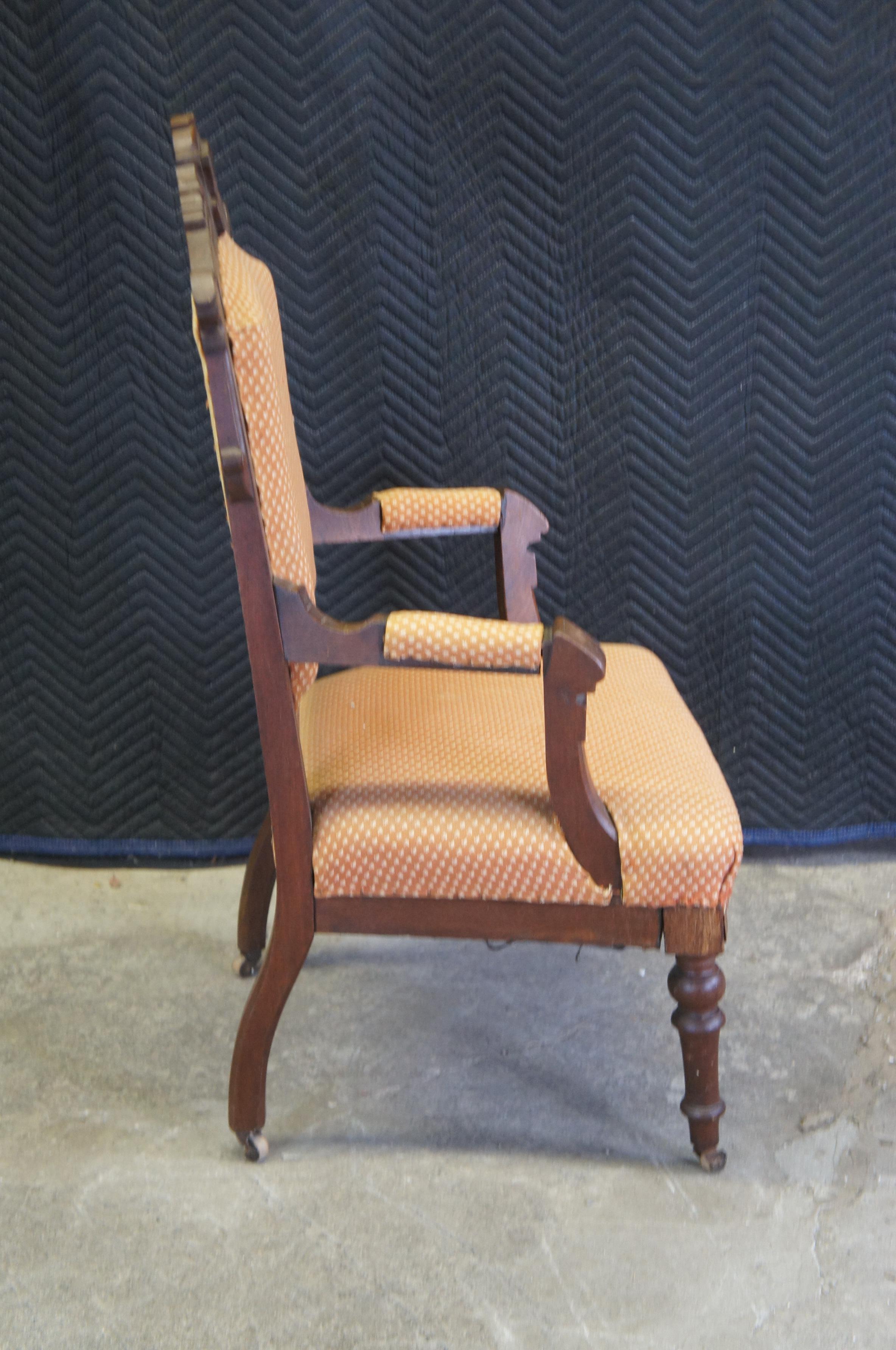 Antique Victorian Eastlake Carved Walnut Gentlemans Parlor Fauteuil Arm Chair  For Sale 4