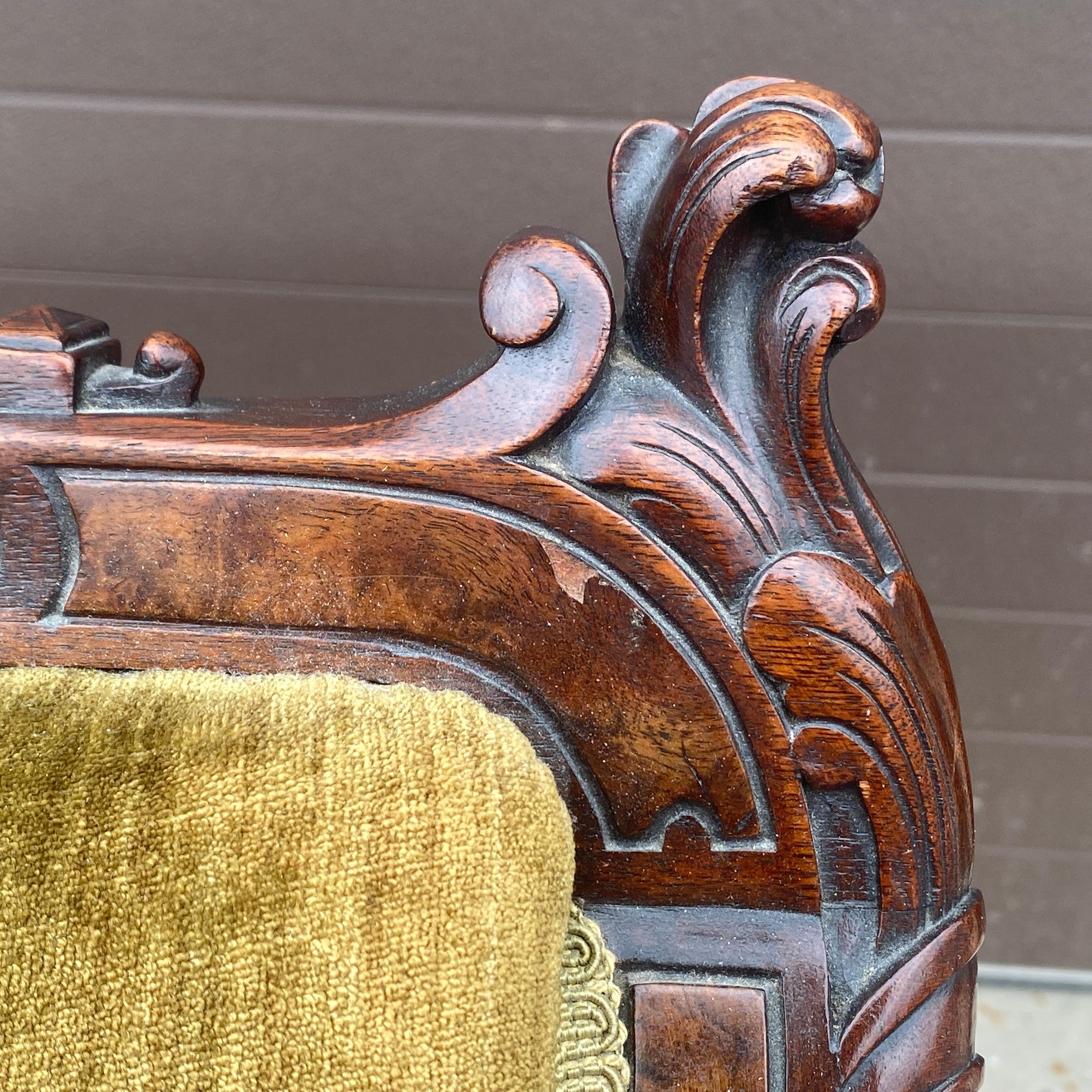 American Antique Victorian Eastlake Carved Walnut Lounge Chair For Sale