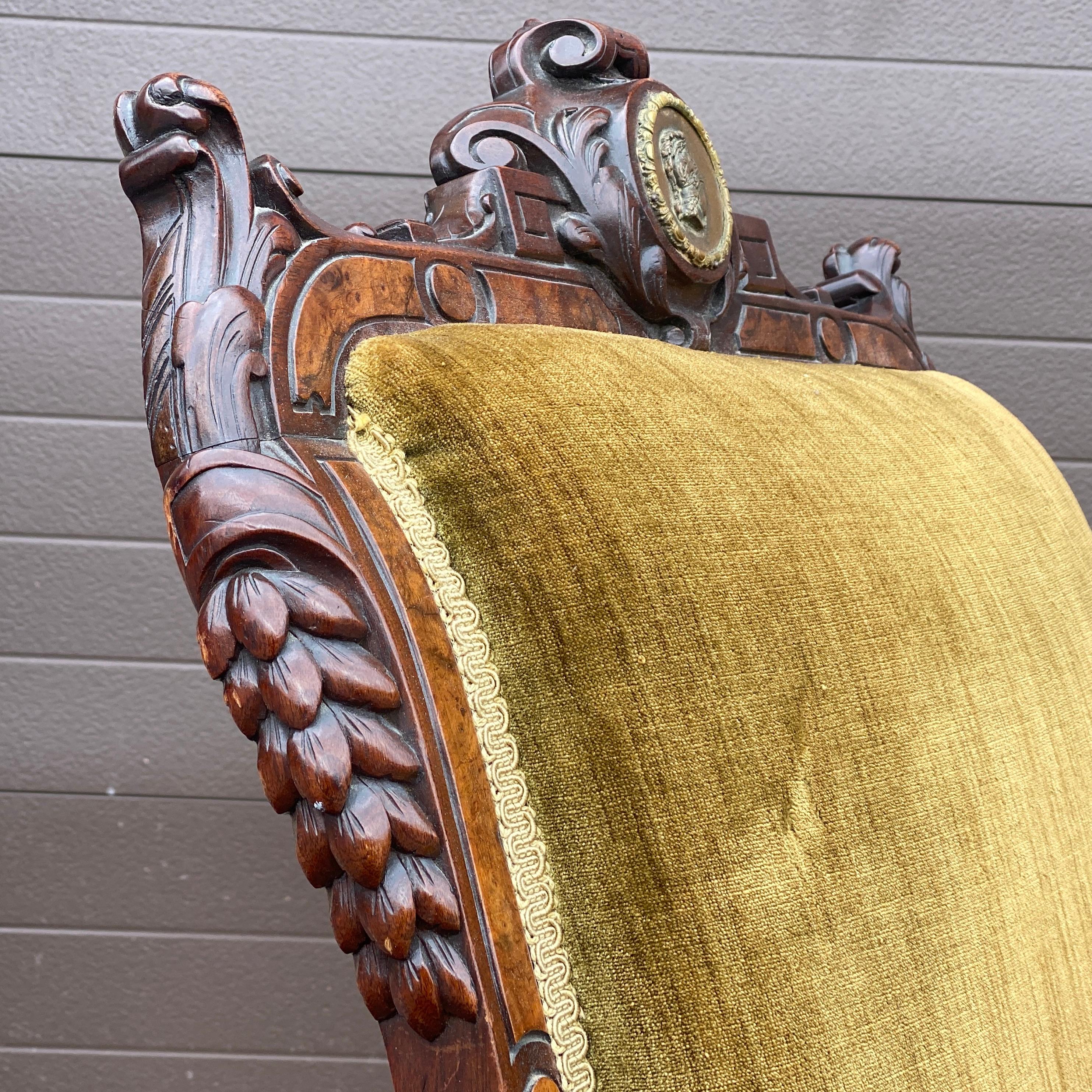 19th Century Antique Victorian Eastlake Carved Walnut Lounge Chair For Sale