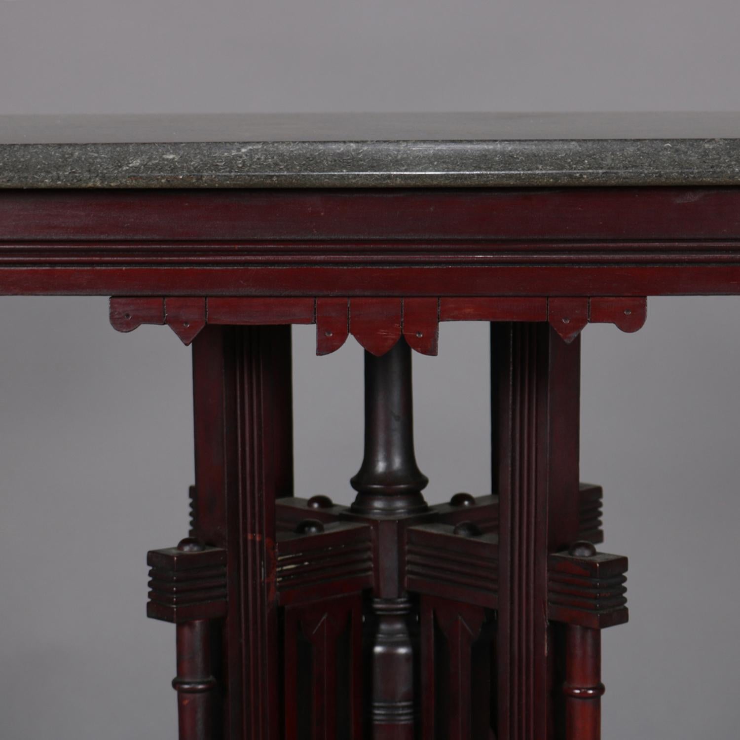 Antique Victorian Eastlake Carved Walnut Marble-Top Side Stand, circa 1890 4