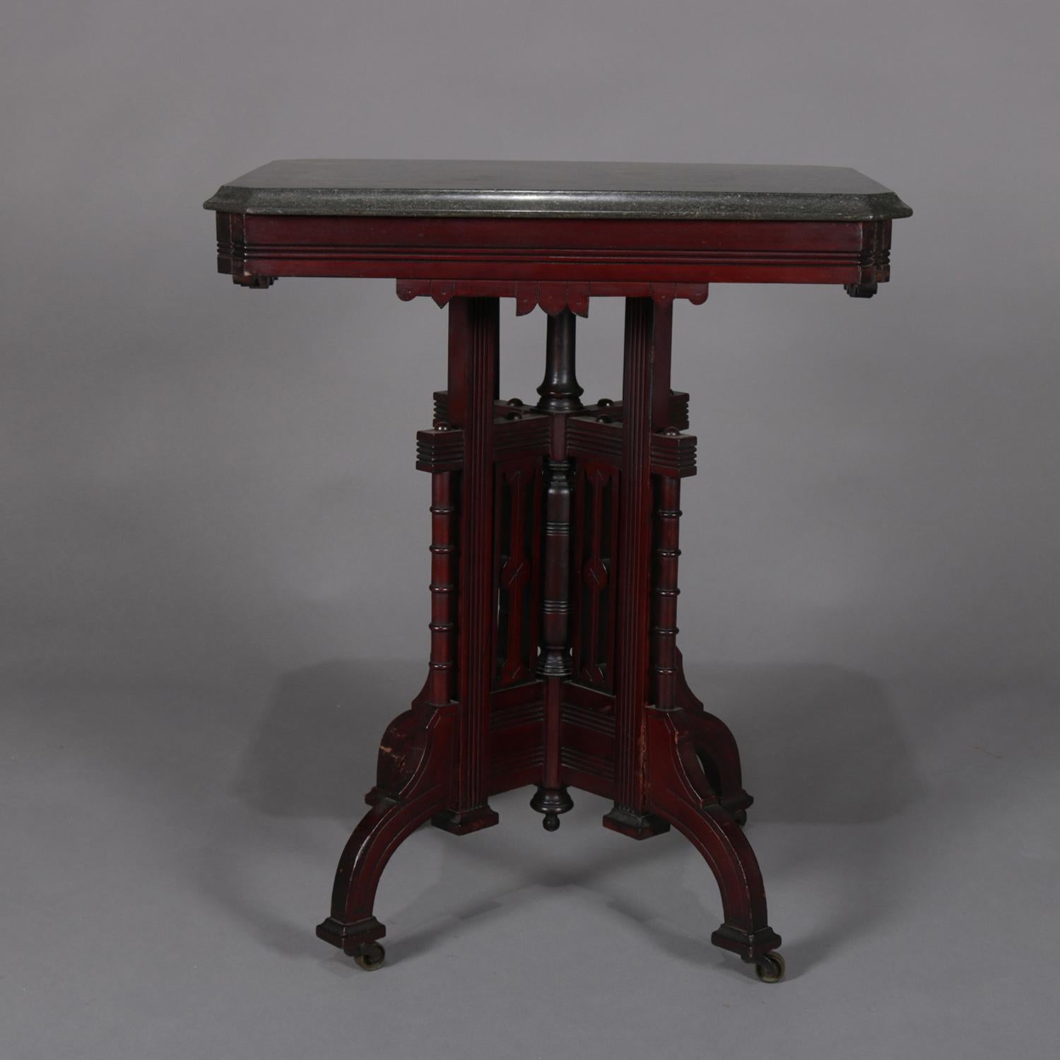 Antique Victorian Eastlake Carved Walnut Marble-Top Side Stand, circa 1890 1