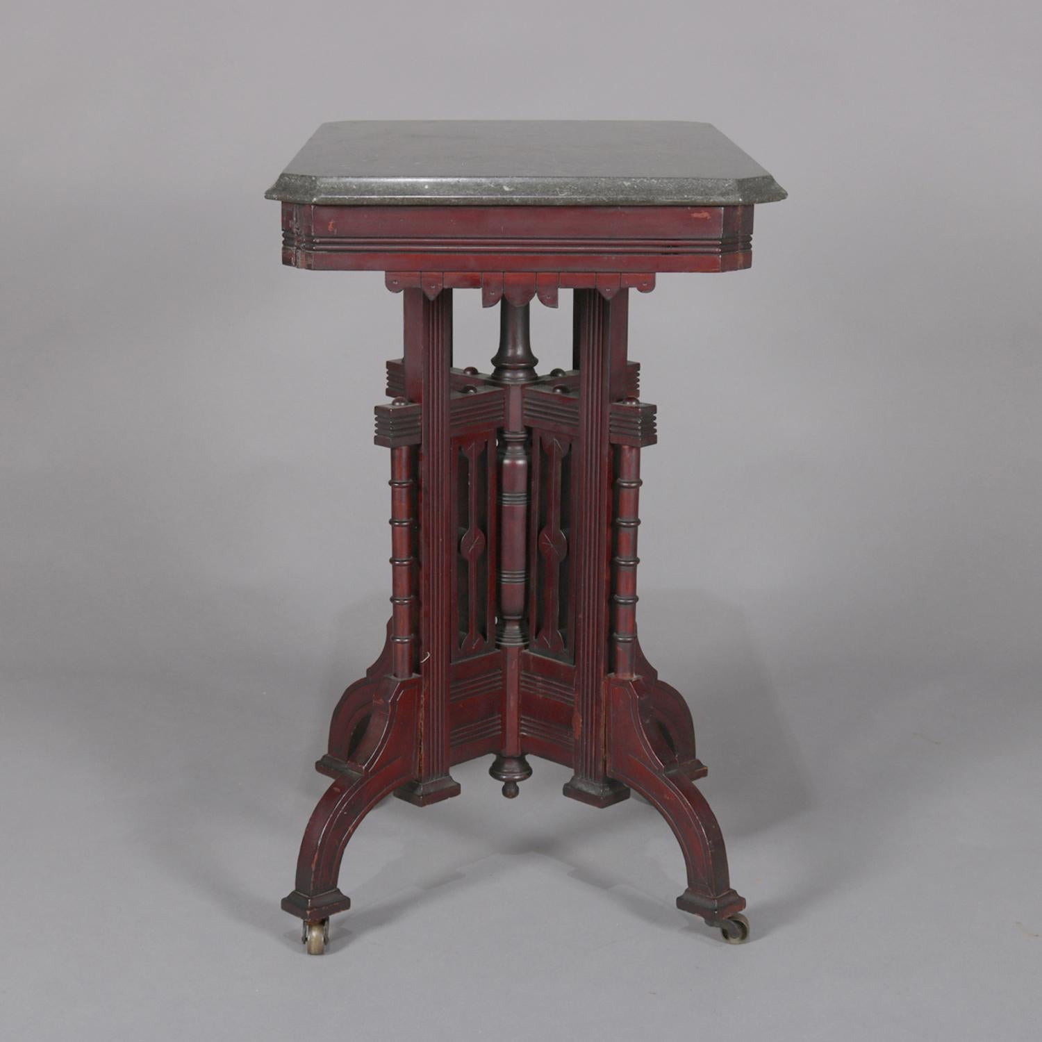 Antique Victorian Eastlake Carved Walnut Marble-Top Side Stand, circa 1890 2