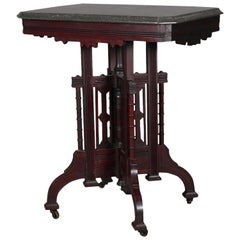 Antique Victorian Eastlake Carved Walnut Marble-Top Side Stand, circa 1890