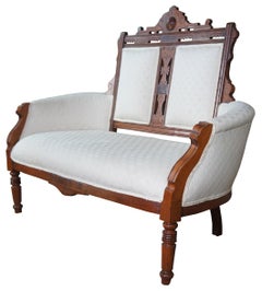 Antique Victorian Eastlake Carved Walnut Parlor Settee Love Seat Bench