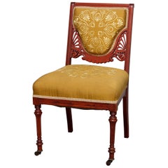 Antique Victorian Eastlake Carved Walnut Upholstered Side Chair, 20th Century