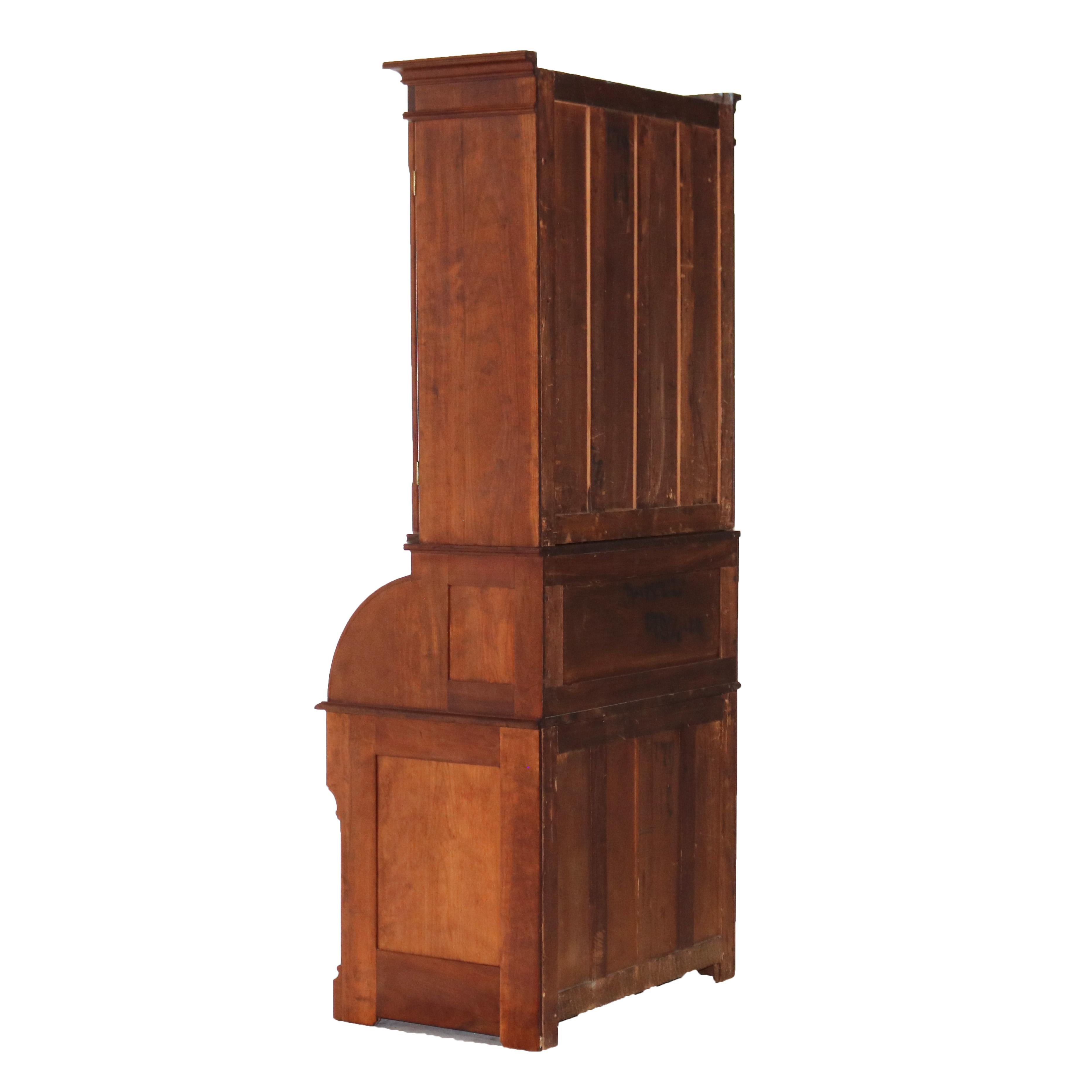 Antique Victorian Eastlake Cherry & Burl Barrel Roll Top Secretary Desk C1890 12