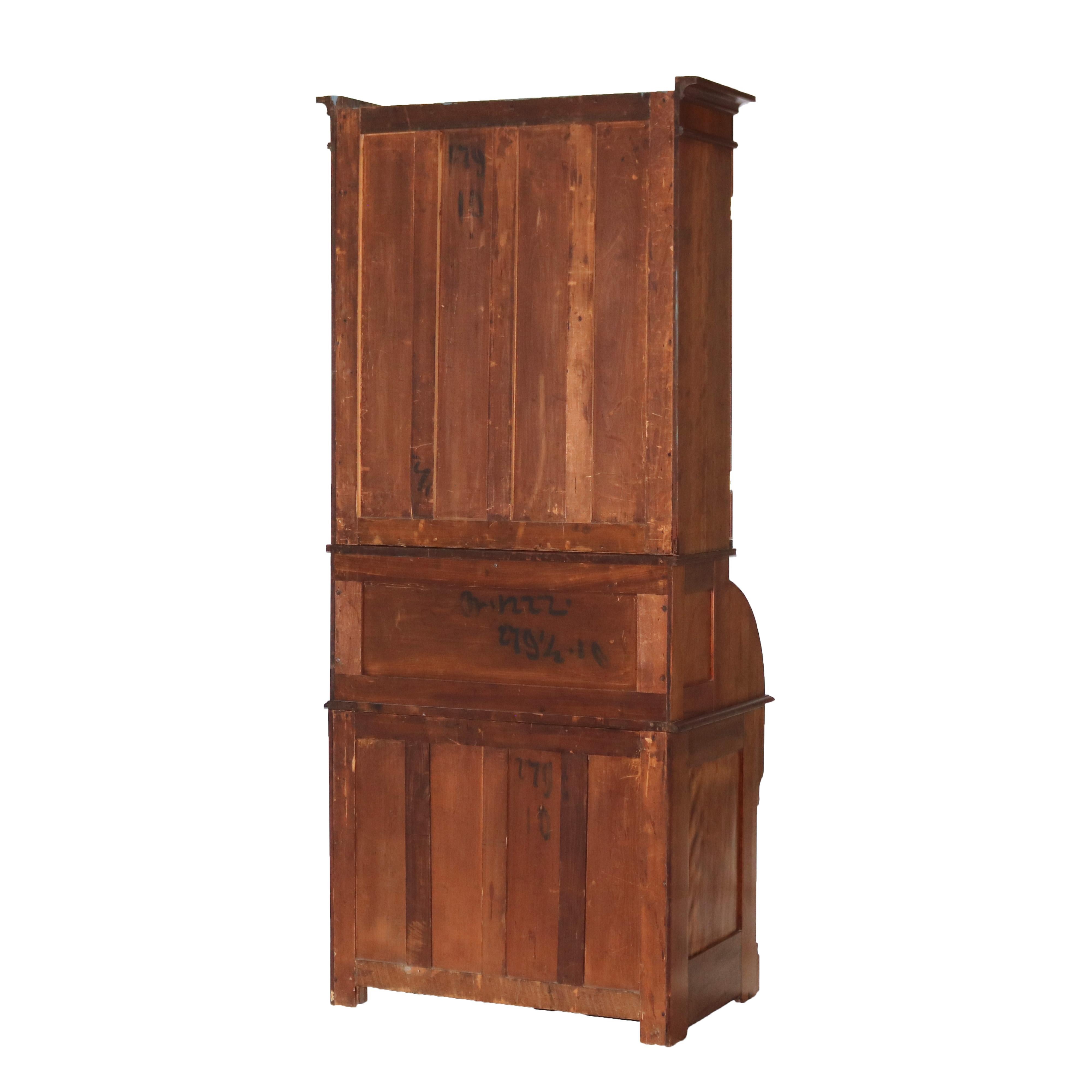 Antique Victorian Eastlake Cherry & Burl Barrel Roll Top Secretary Desk C1890 13