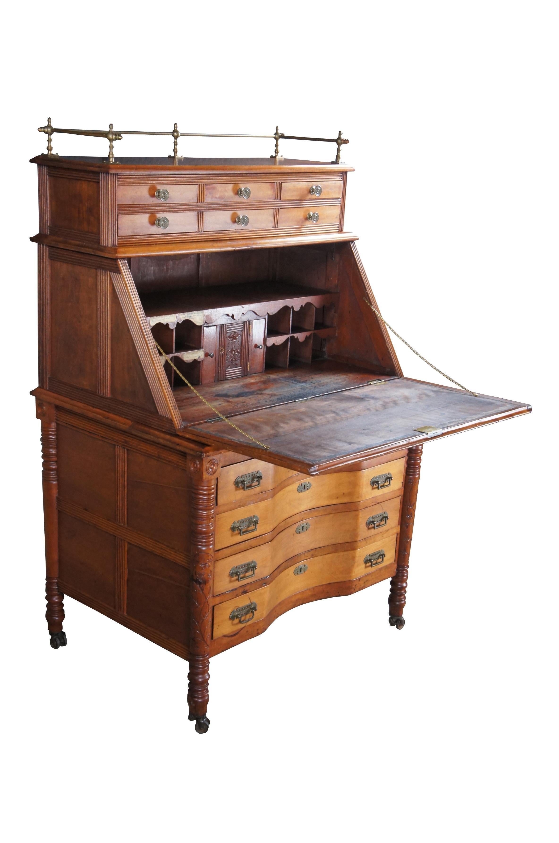Antique Victorian Eastlake Cherry Drop Front Secretary Writing Desk 61