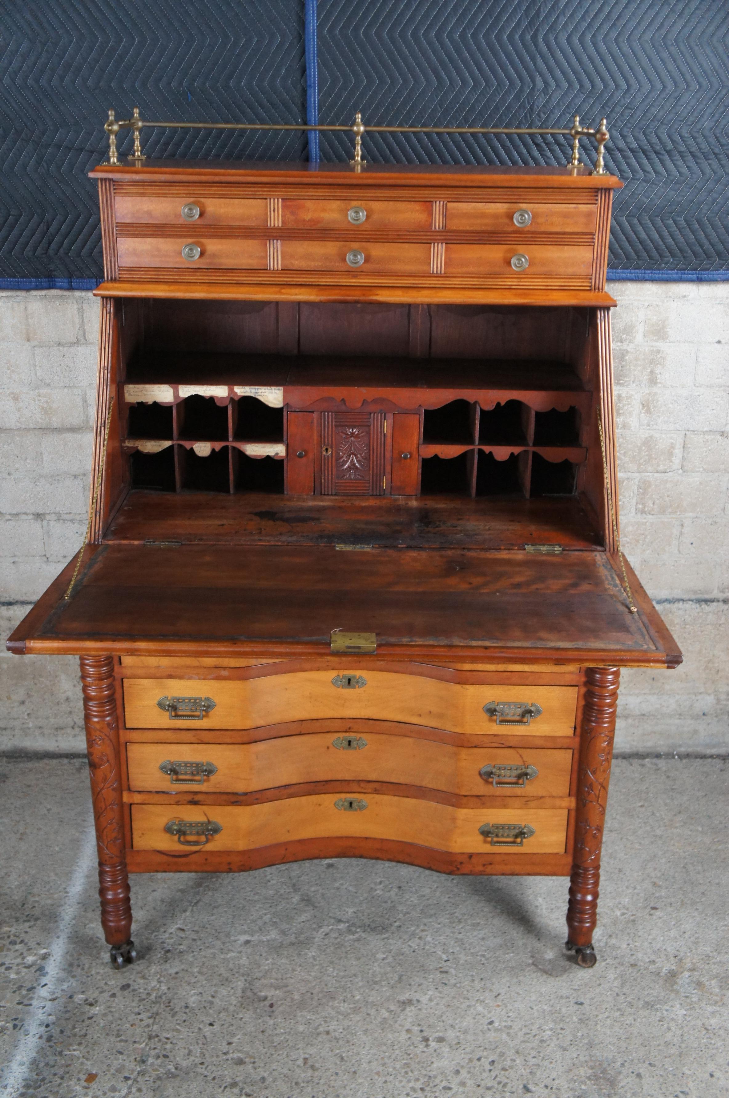 19th Century Antique Victorian Eastlake Cherry Drop Front Secretary Writing Desk 61