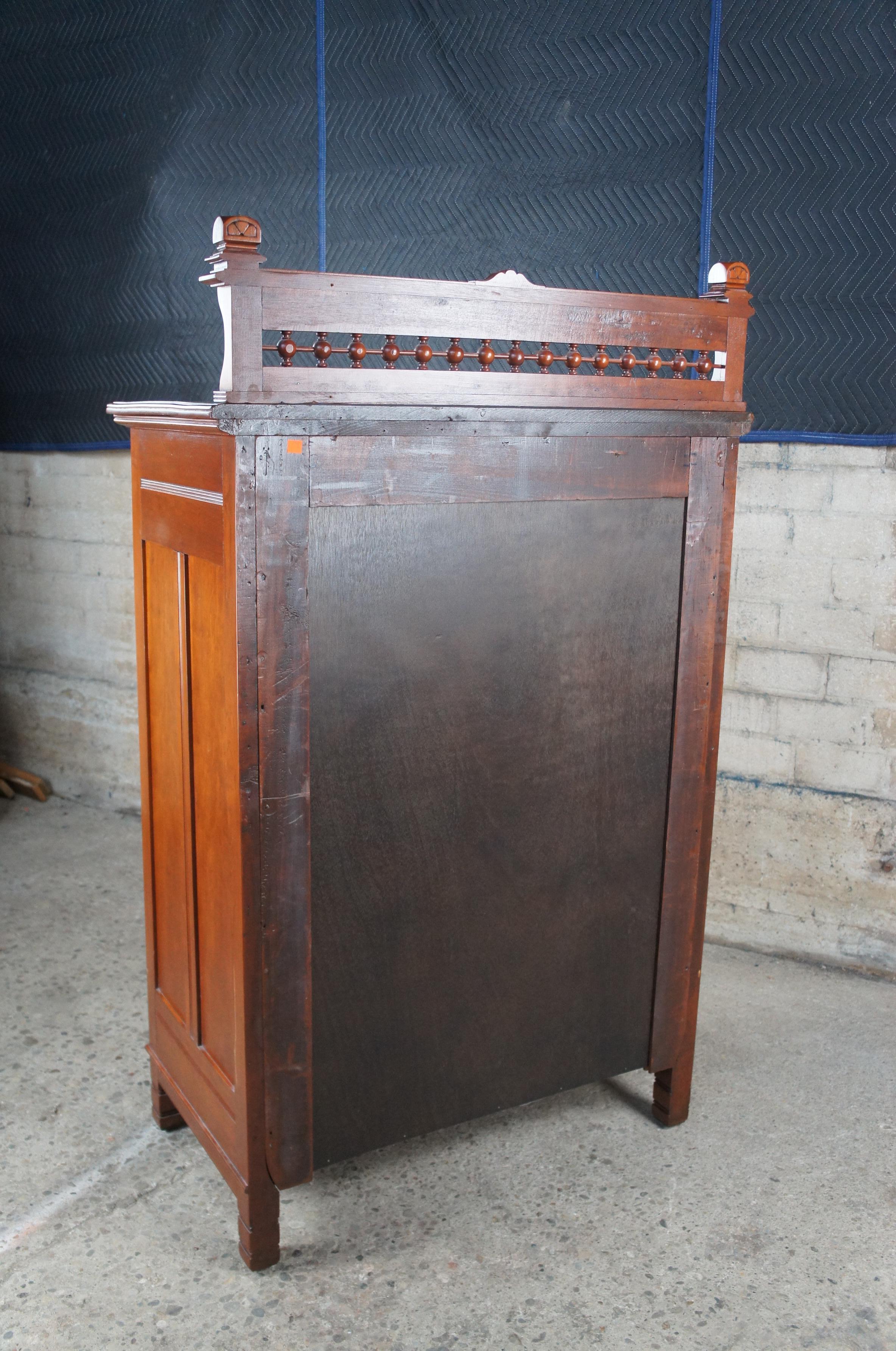 Antique Victorian Eastlake Cherry Tallboy Dresser Chest of Drawers Backsplash For Sale 4