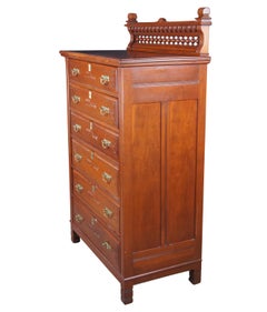 Antique Victorian Eastlake Cherry Tallboy Dresser Chest of Drawers Backsplash