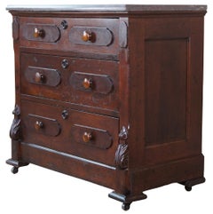 Antique Victorian Eastlake Granite Walnut Chest of Drawers Dresser Washstand