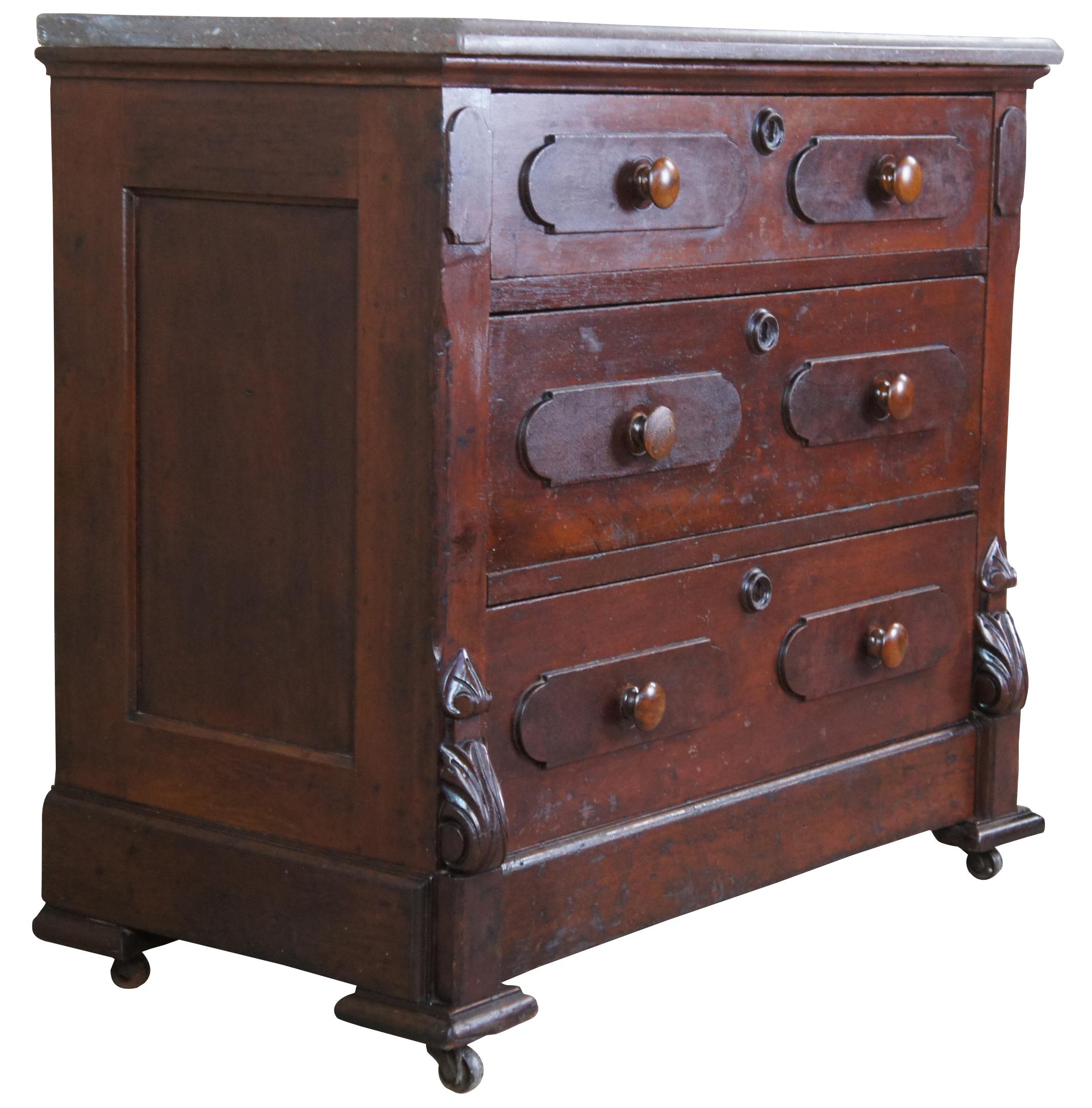 Antique Victorian Eastlake Granite Walnut Chest of Drawers Dresser Washstand  In Good Condition In Dayton, OH